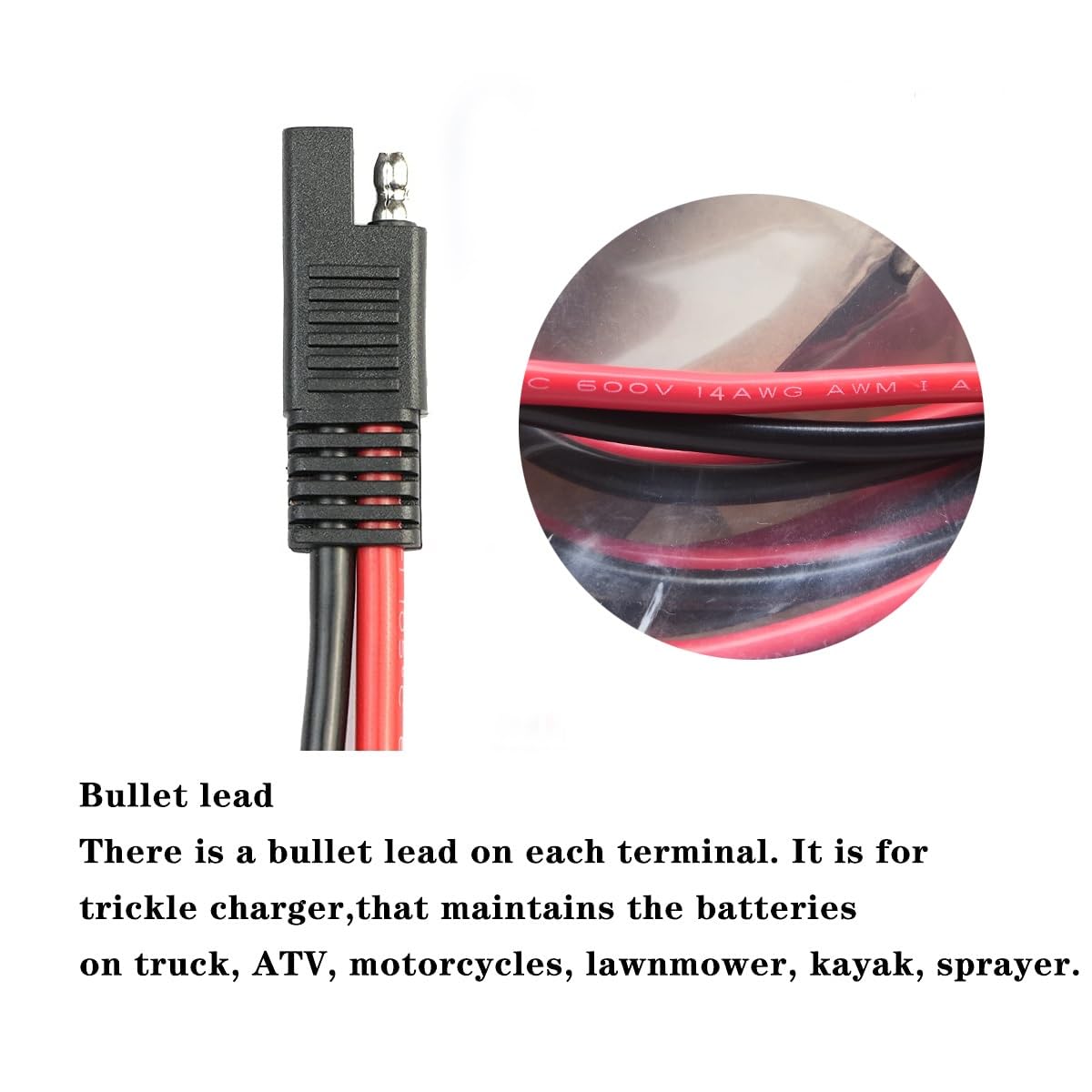 5 Pack 14 Gauge Quick Disconnect Wire Harness SAE Connector Bullet Lead Cable for Motorcycle Boat Car Tractor - 12in Red and Bla