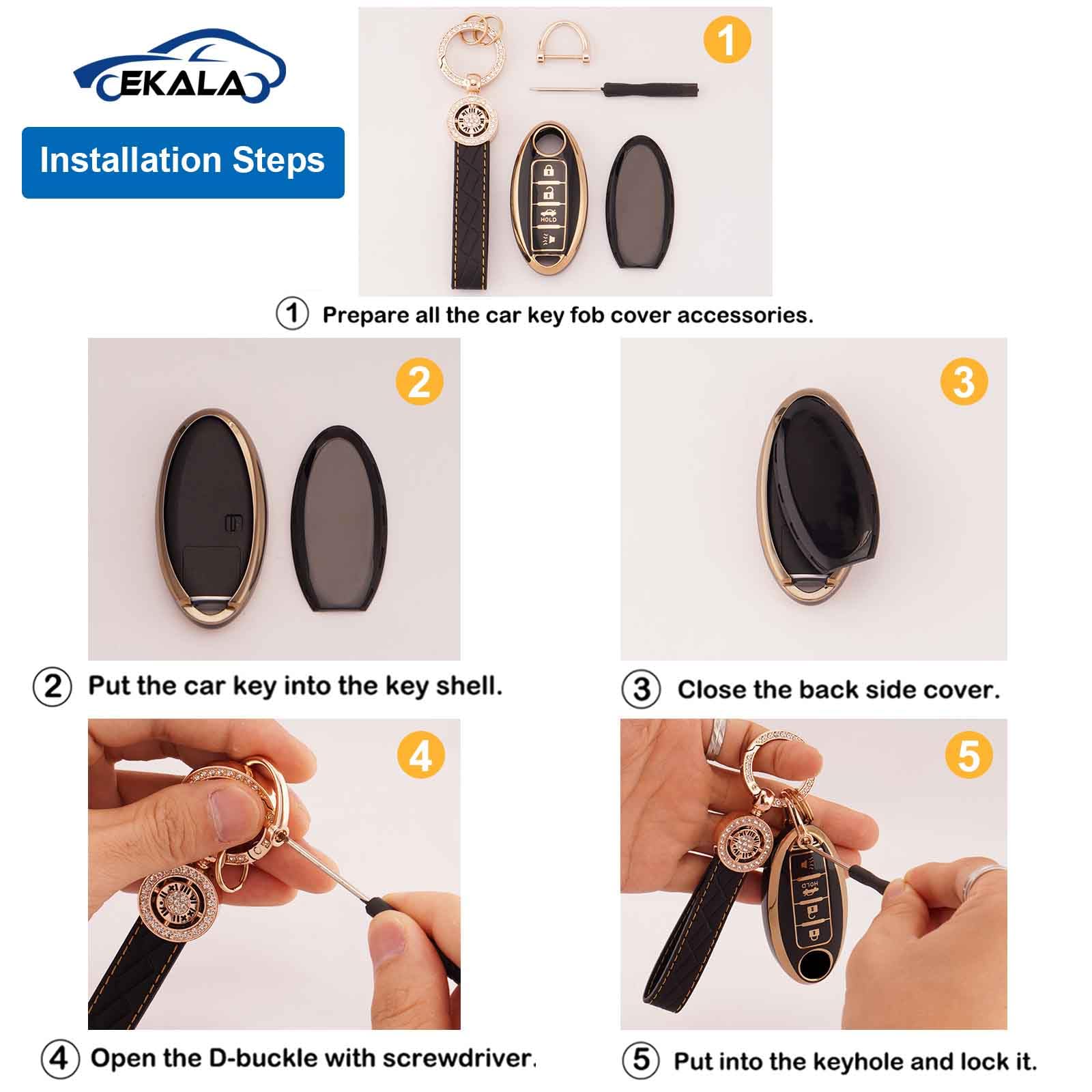 EKALA for Nissan Key Fob Cover Soft TPU Key Shells with Leather Keychain Lanyard Fit for Nissan Altima Armada Maxima Sentra Rogu