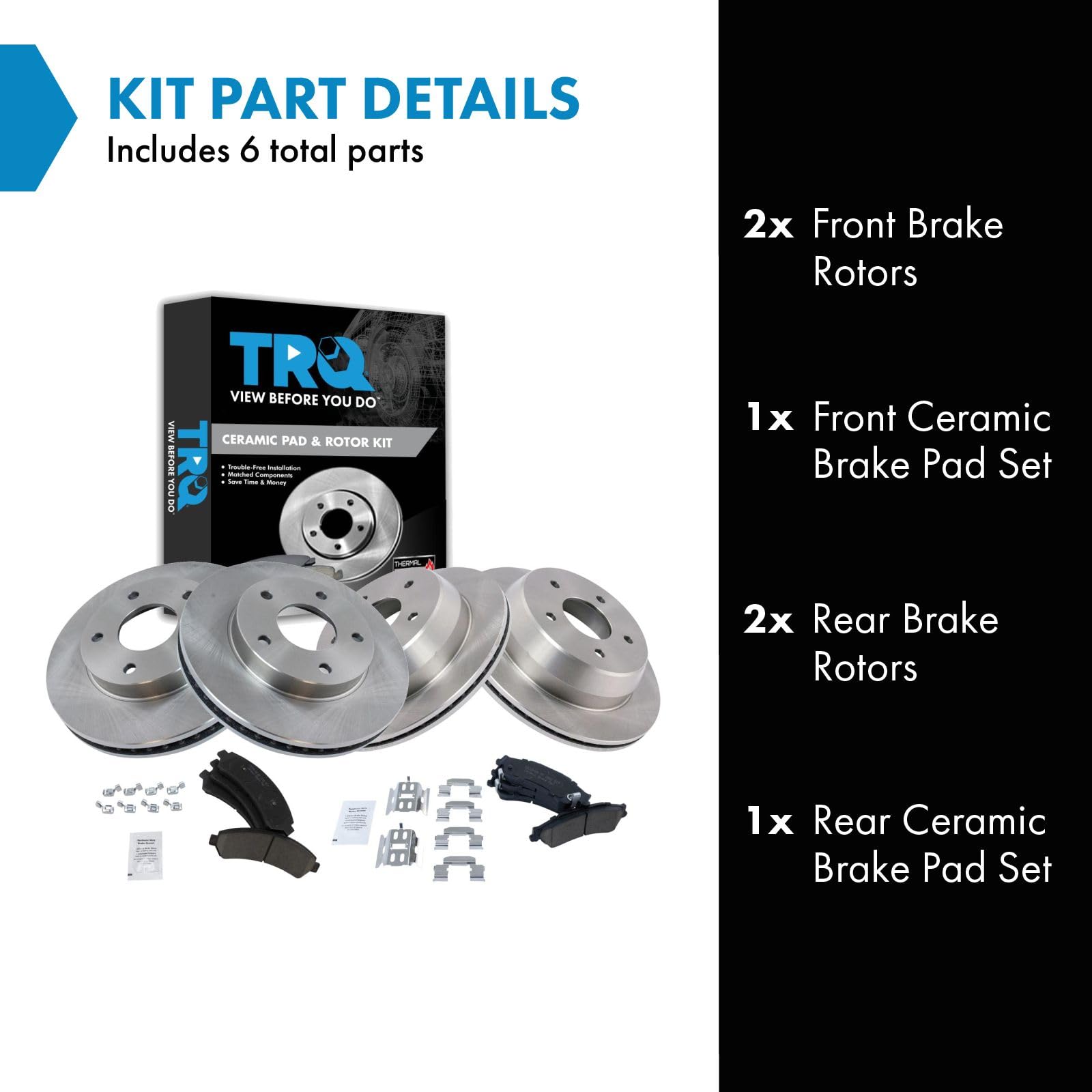 Trq Front And Rear Brake Pad & Rotor Kit Brake Pads Brake Rotor Ceramic Compatible With 2000-2005 Chevrolet Blazer 2000-2001 Gmc