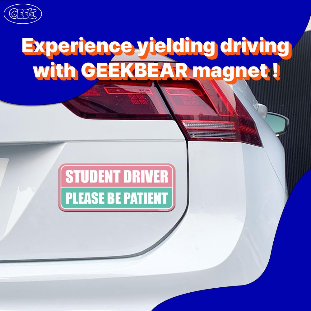 Geekbear Student Driver Car Magnet - Colorful, Reflective, Weather-Resistant - Rectangular 8.7 X 3.5 In (Light Pink/Turquoise)