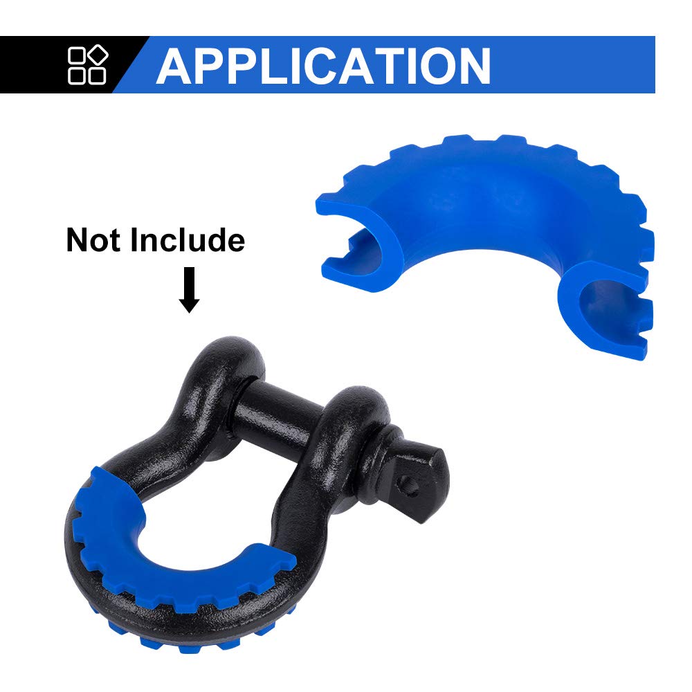 Bunker Indust D Ring/Shackle Isolator Kit,1 Pair Blue D-Ring Isolator And 4 Pcs Washers Dring Cover Fit For 3/4'' Shackle Hooks