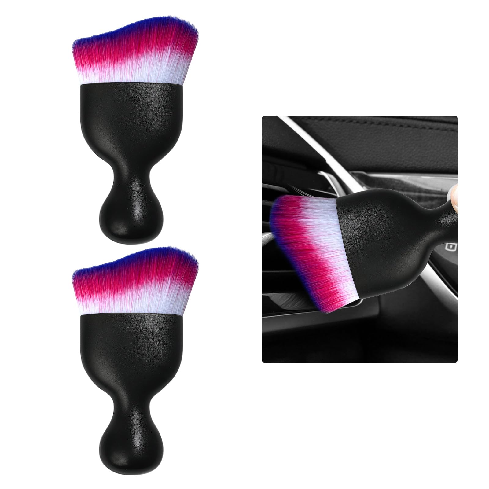 Ziciner 2 Pcs Car Detailing Brush, Curved Soft Bristles Auto Removal Dust Collector, Universal Vehicle Dashboard, Air Conditione