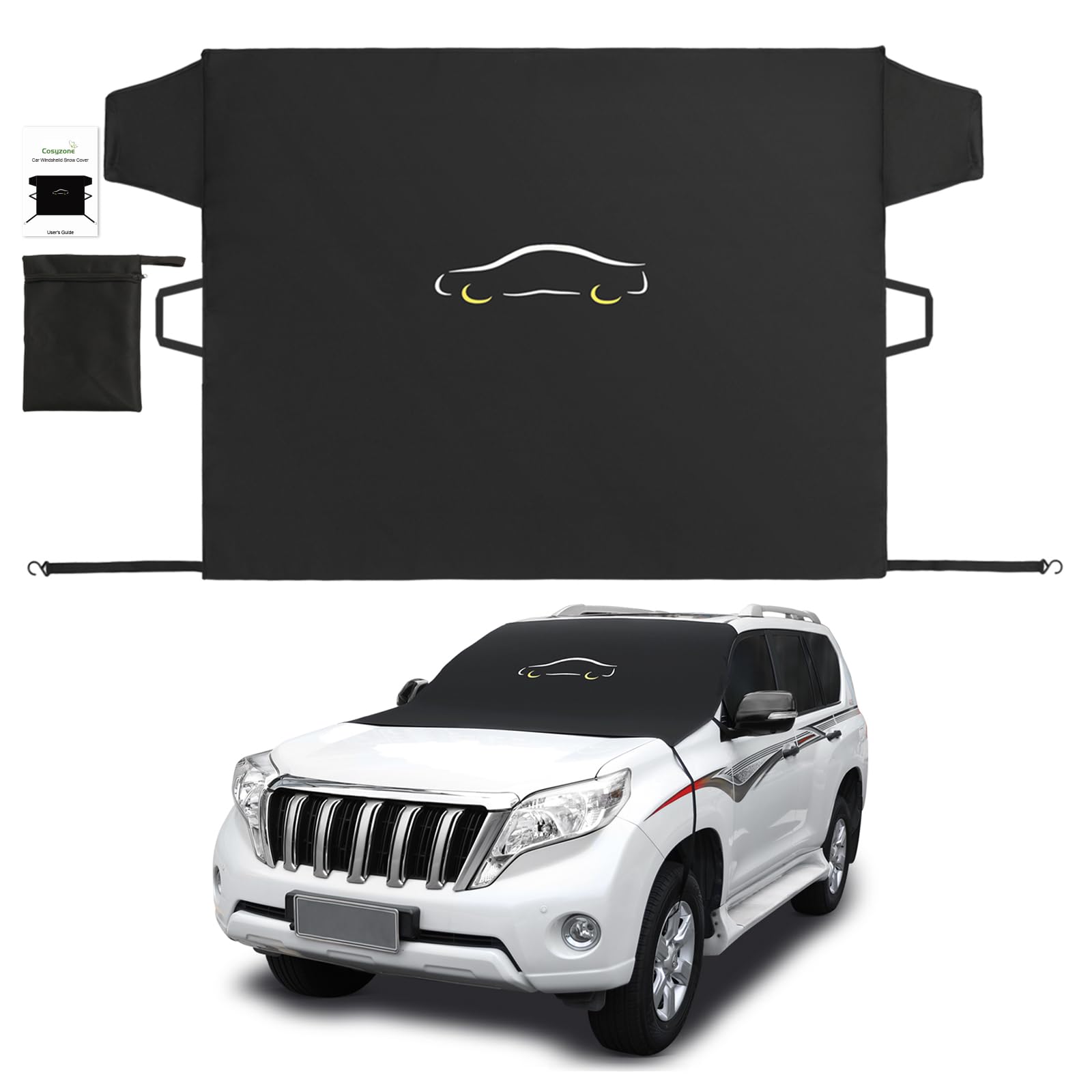 Windshield Sun Shade Cover For Summer, Xl Size (Black) - 600D Oxford Fabric With Anti-Theft Flaps & Storage Bag, Blocks Sun/Uv,