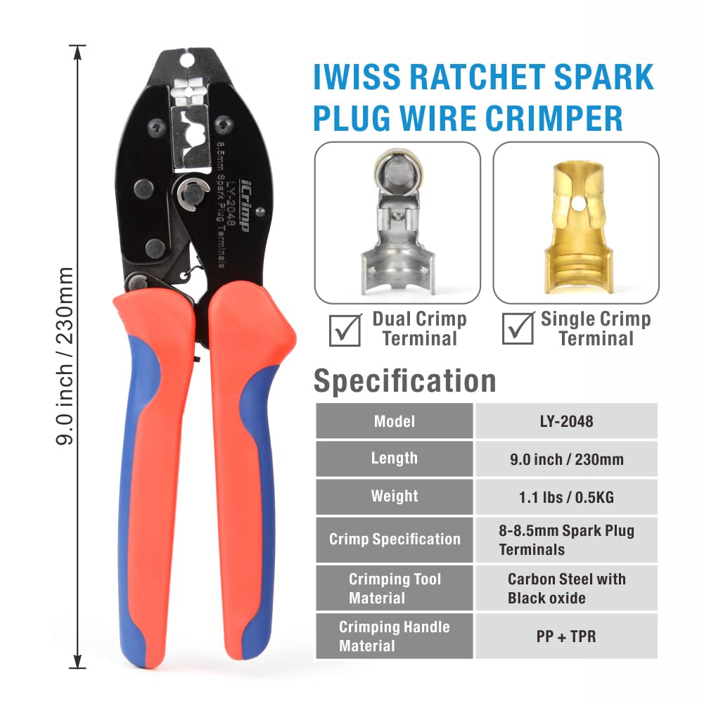 Icrimp Ratchet Spark Plug Wire Crimping Tool For Spark Plug Ignition Wire And Terminals Dia. 8.5Mm