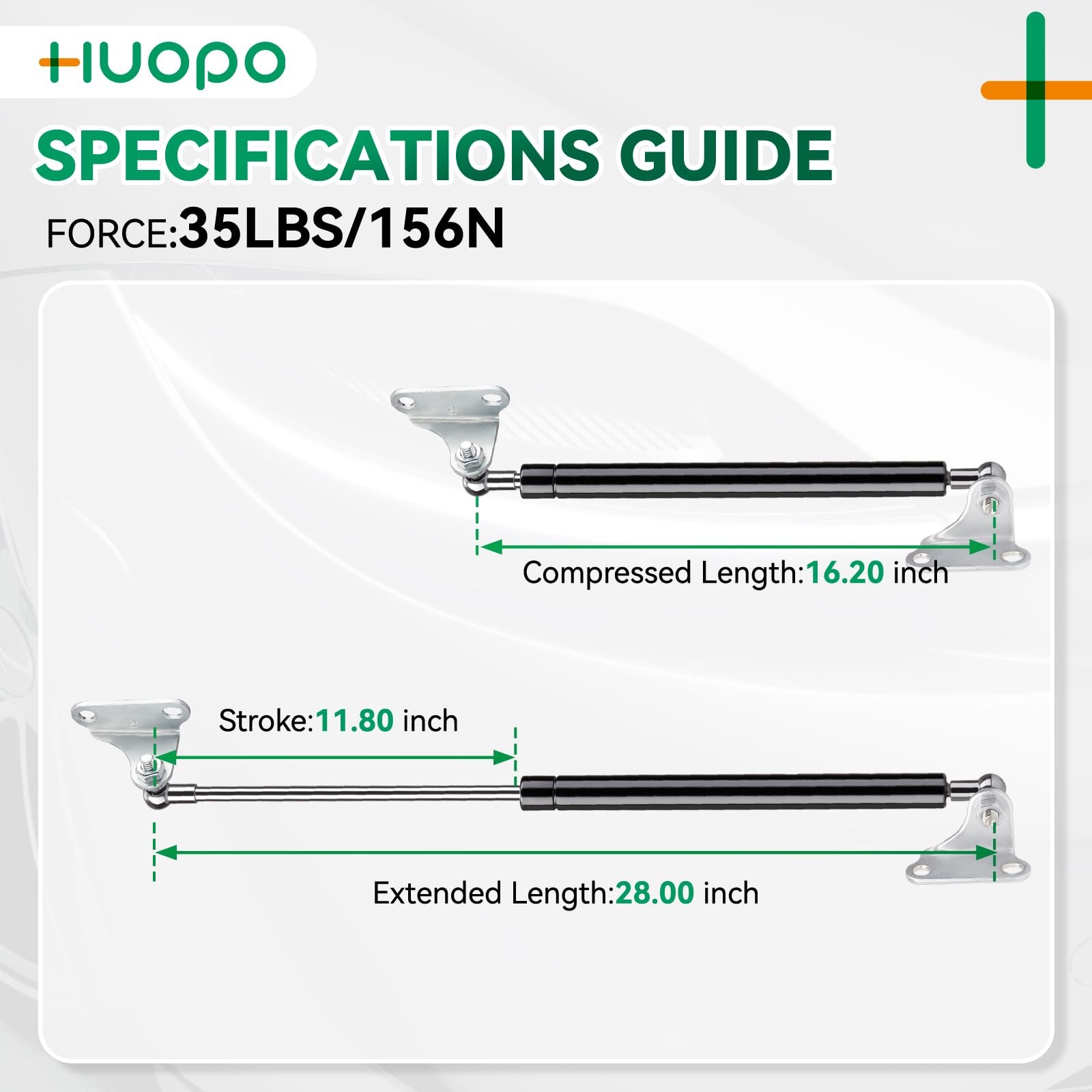 Huopo 28 Inch 35 Lb/156 N Gas Strut Shock With L Type Mounts Lift Support For Window Tv Cabinet Toolbox Lid Bench Lid Floor Hatc