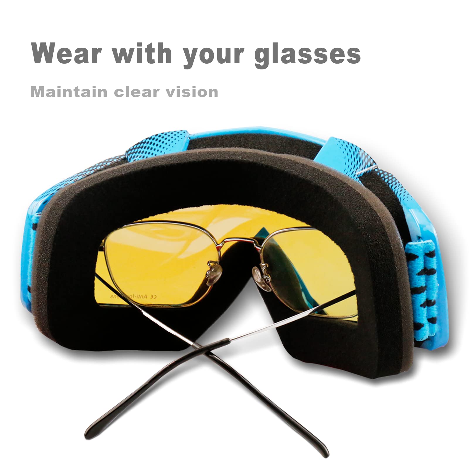 NENKI Dirt Bike Goggles for Adults & Youth, OTG Riding Goggles for MX ATV Motorcycle, Anti-Fog Blue Lens, UV400 Protection