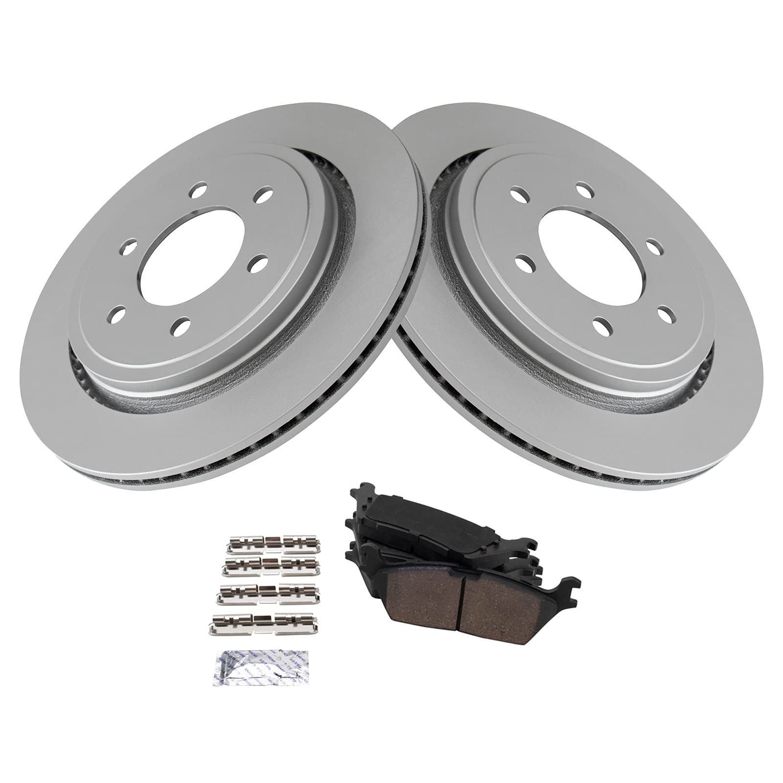 Trq Rear Brake Pad & Rotor Kit Brake Pads Brake Rotor Ceramic Premium G-Coated Compatible With 2015-2017 Ford F-150