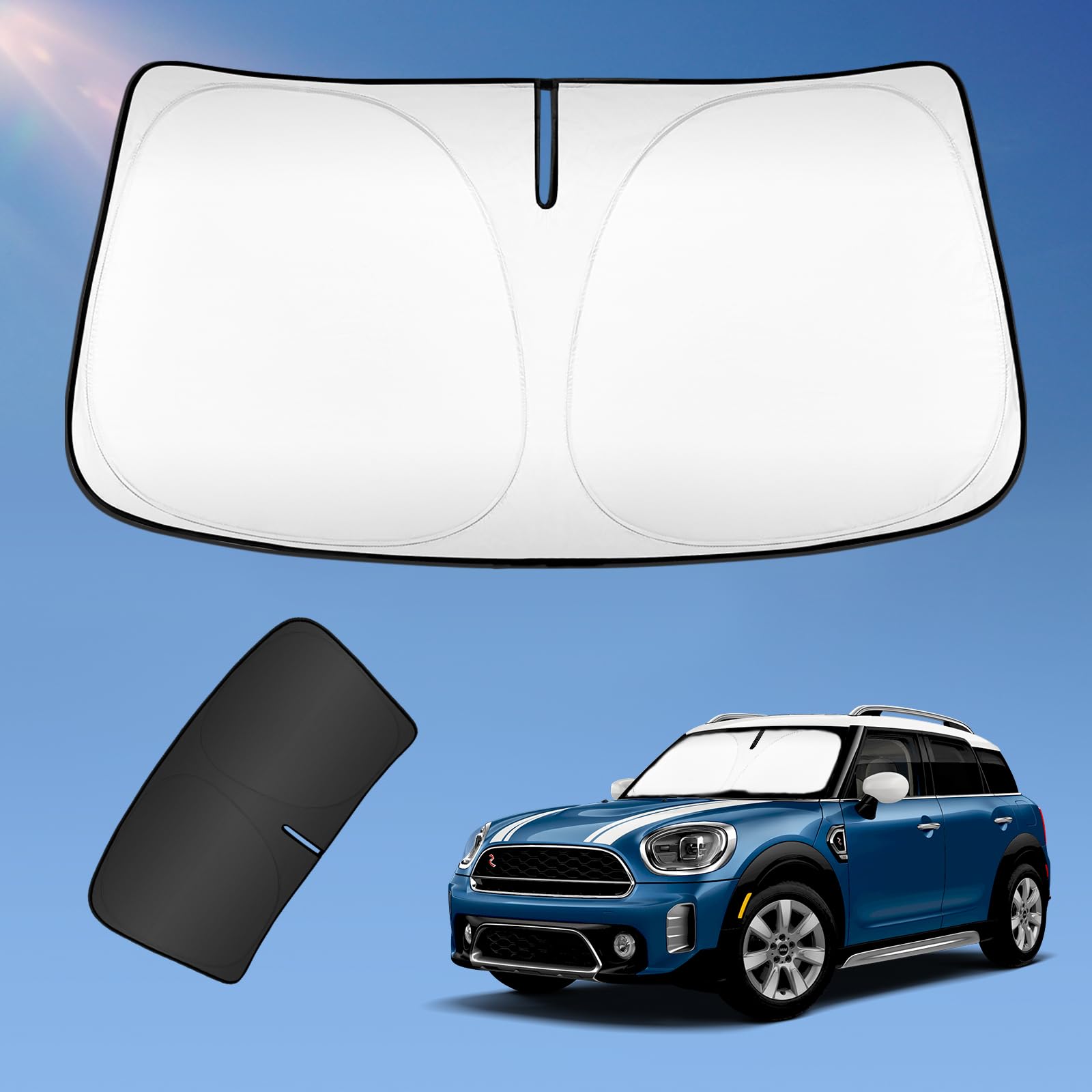 Sun Shade Sunshade For 2017-2024 Mini Countryman Cooper F60 Suv Windshield Cover, 2-Layers Sun Shield 240T Silver Coating Sun Vi