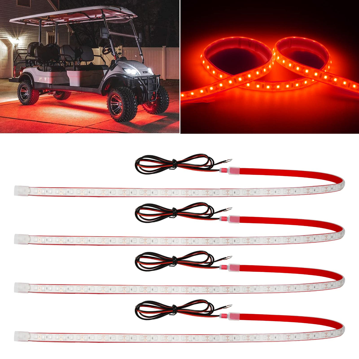 Red Car Led Strip Light,24Inch 12V Interior Light Strip Ip68 Waterproof Cuttable For Car Motorcycles Boat Golf Cart Truck Cargo Home Decoration With Strong Nano Tape(4Pcs)