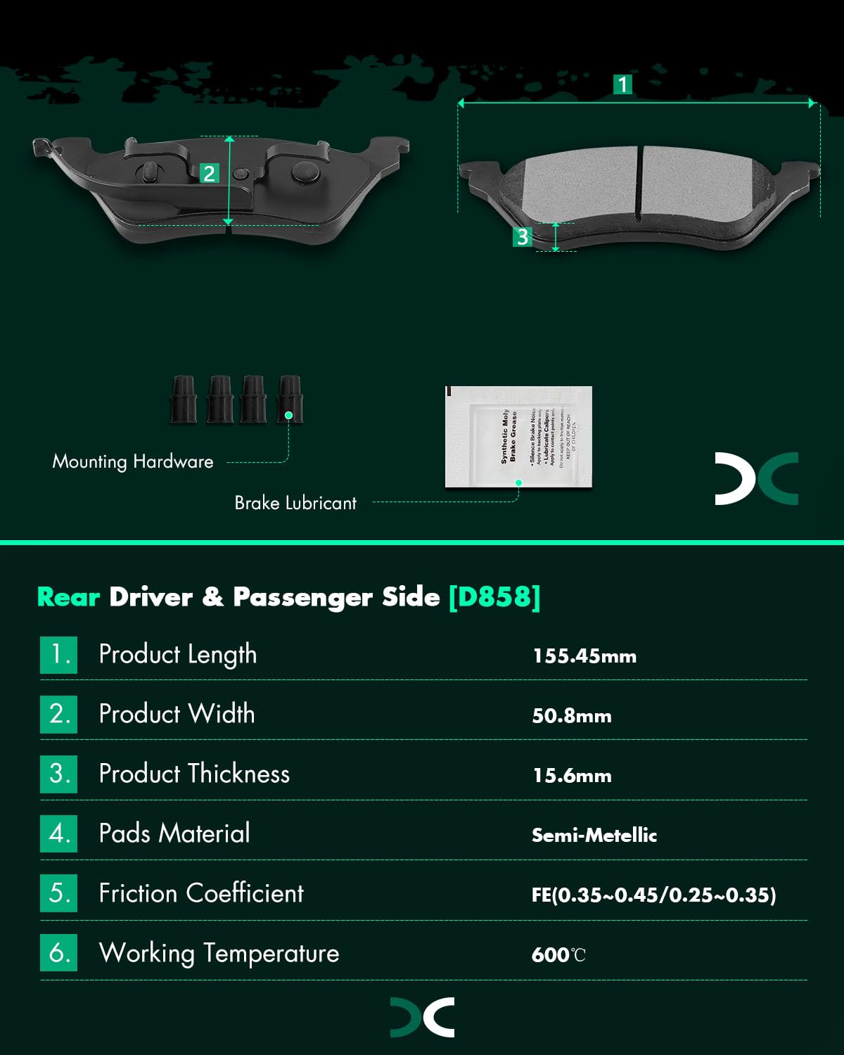 Scitoo D858 Rear Ceramic Brake Pads Sets Fit For Chrysler Town & Country 2001-2007,For Dodge Caravan 2001-2007,For Dodge Grand C