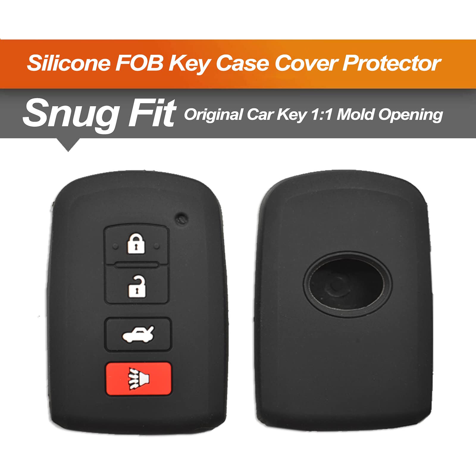 Eyanbis Silicone Key Fob Cover Fit For Toyota Avalon Camry Corolla Highlander Rav4 Sequoia Smart 4 Buttons Key Fob | Car Accessories | Remote Key Protection Case - Black & Black