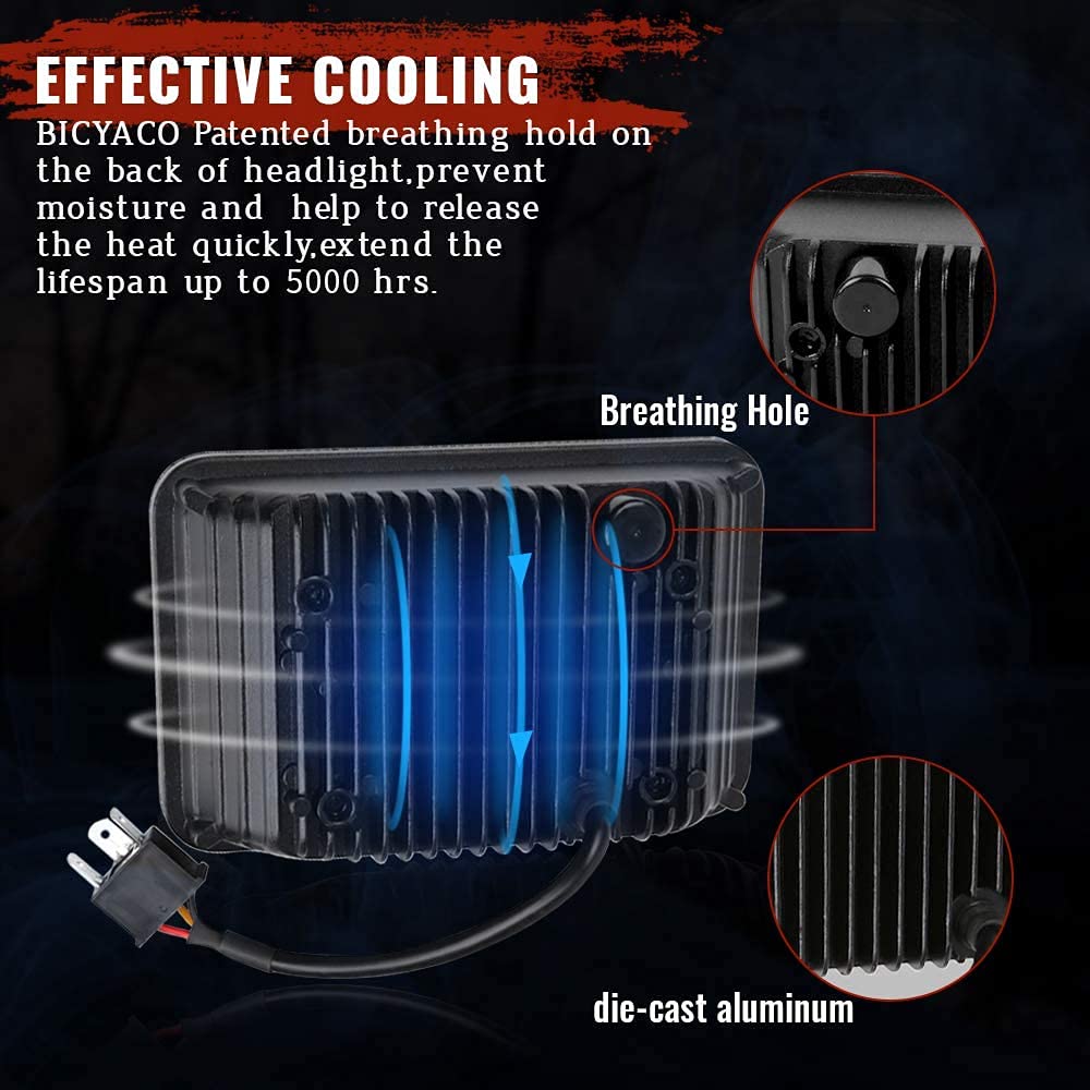 Bicyaco 1 Pair 4X6 Inch Led Headlights 60W High Low Beam H4651 H4652 H4656 H4666 H6545 Projector Lens For Peterbilt Kenworth Fre