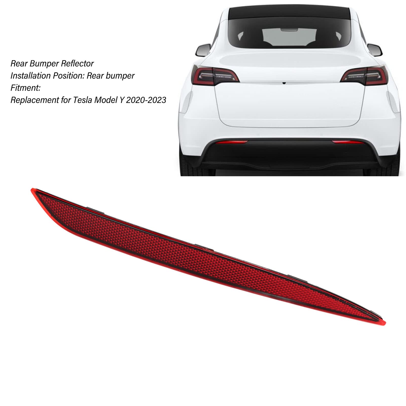 Focket Rear Bumper Reflector Light Lamp For Tesla Model Y 2020 To 2023, Waterproof Red Marker Light Lens Trim, Back Bumper Reflector In The Lower Trim For Tesla Model Y 1495818-00-C (Right)