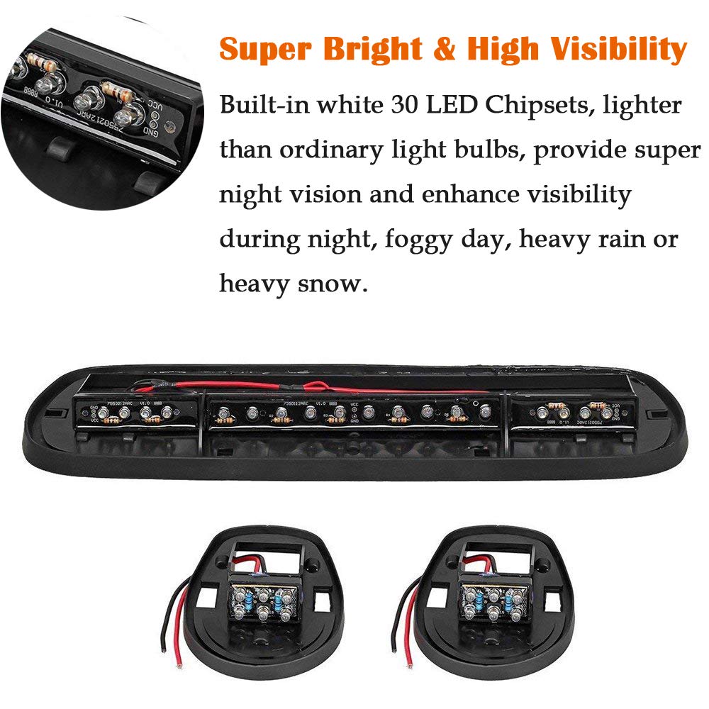 NPAUTO 3pcs Smoked Cab Marker Lights White 30 LED Roof Top Running Lights w/Wiring Pack Replacement for 2002-2007 Chevy Silverad