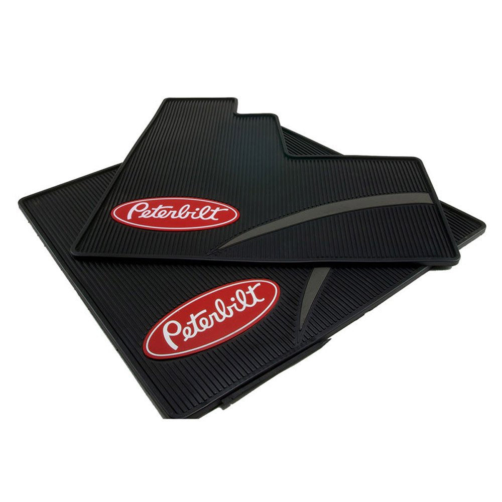 Peterbilt Motors OEM Day Cab Logo Sleep Ribbed Semi Truck Vinyl Rubber Floor Mats Black