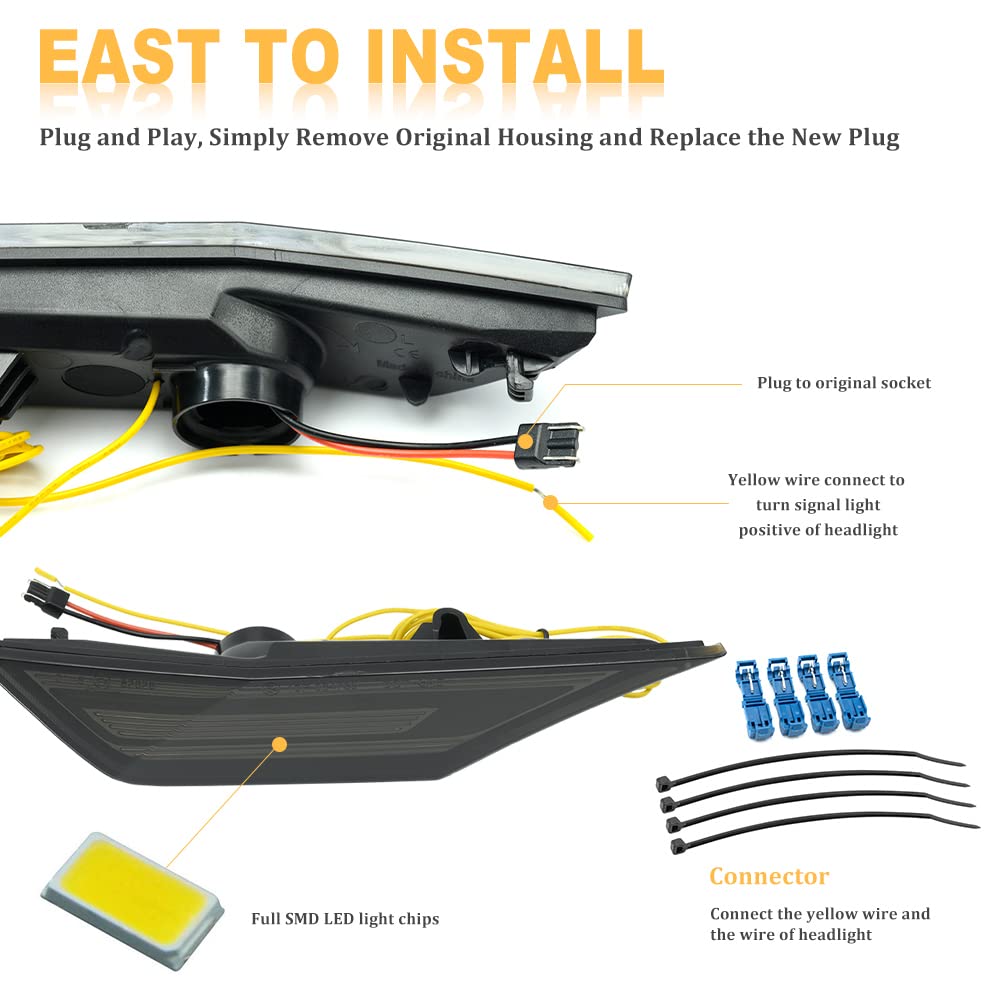 Njsbyl Switchback Led Civic Side Marker Lights Replacement For 2016-2022 H.Onda Civic Sedan Coupe Hatchback Sequential Amber/Whi