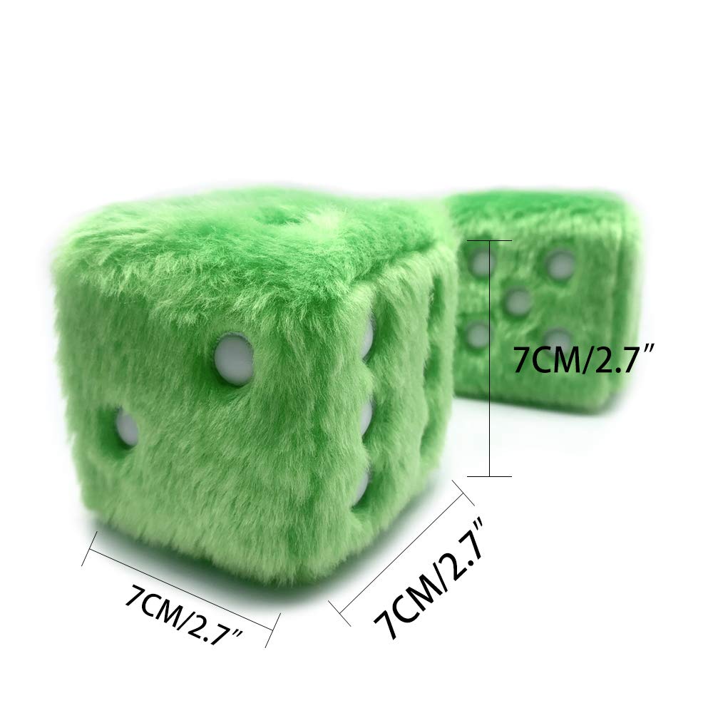Ygmoner Pair Of Retro Square Mirror Hanging Couple Fuzzy Plush Dice With Dots For Car Decoration (Green)