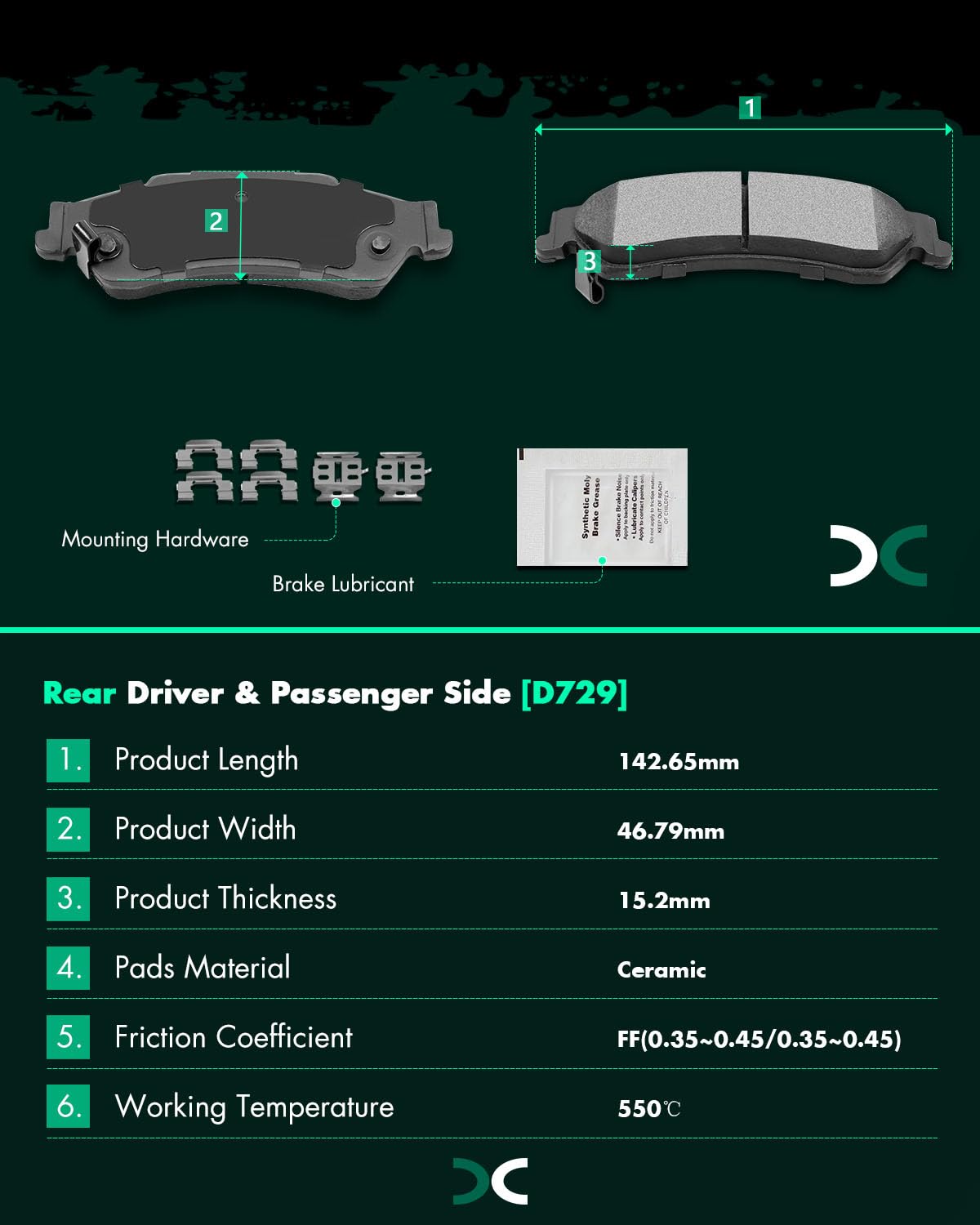 Scitoo D729 Rear Ceramic Brake Pads Sets Fit For Chevy Blazer 97-05,For Chevy S10 98-04,For Gmc Jimmy 1997-2005,For Gmc Sonoma 1