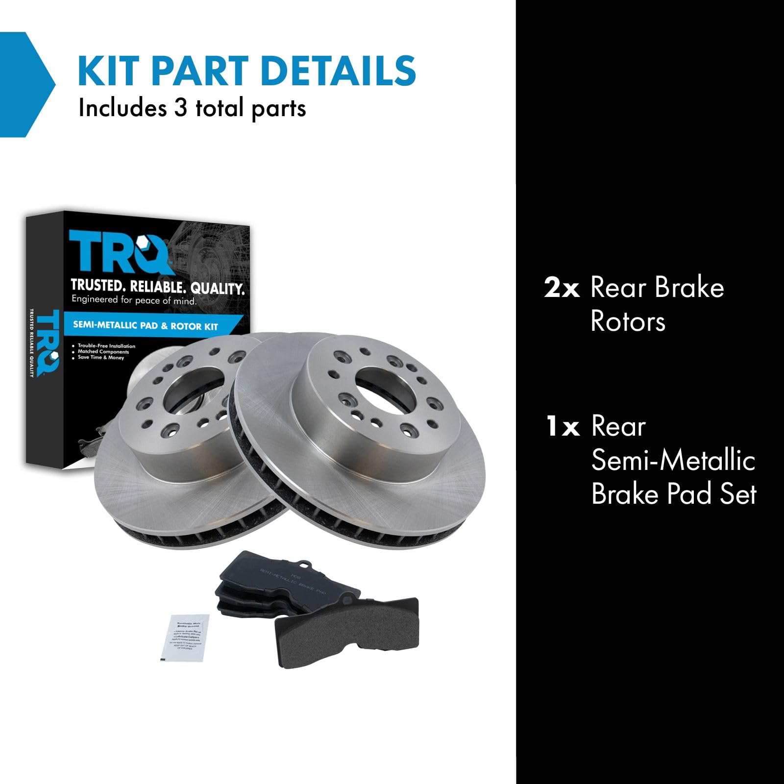 Trq Rear Brake Pad & Rotor Kit Brake Pads Brake Rotor Semi-Metallic Compatible With 1965-1982 Chevrolet Corvette