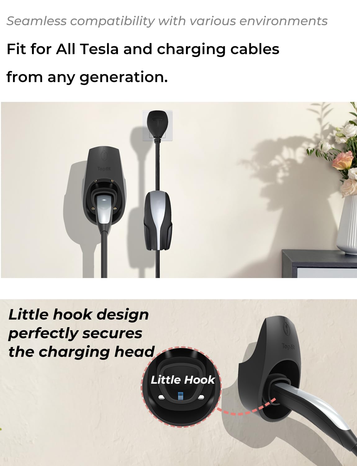 Bmzx Tesla Charger Holder Charging Cable Organizer With Charger Slot For Tesla Motors Wall Mount Connector Bracket Adapter Fit A