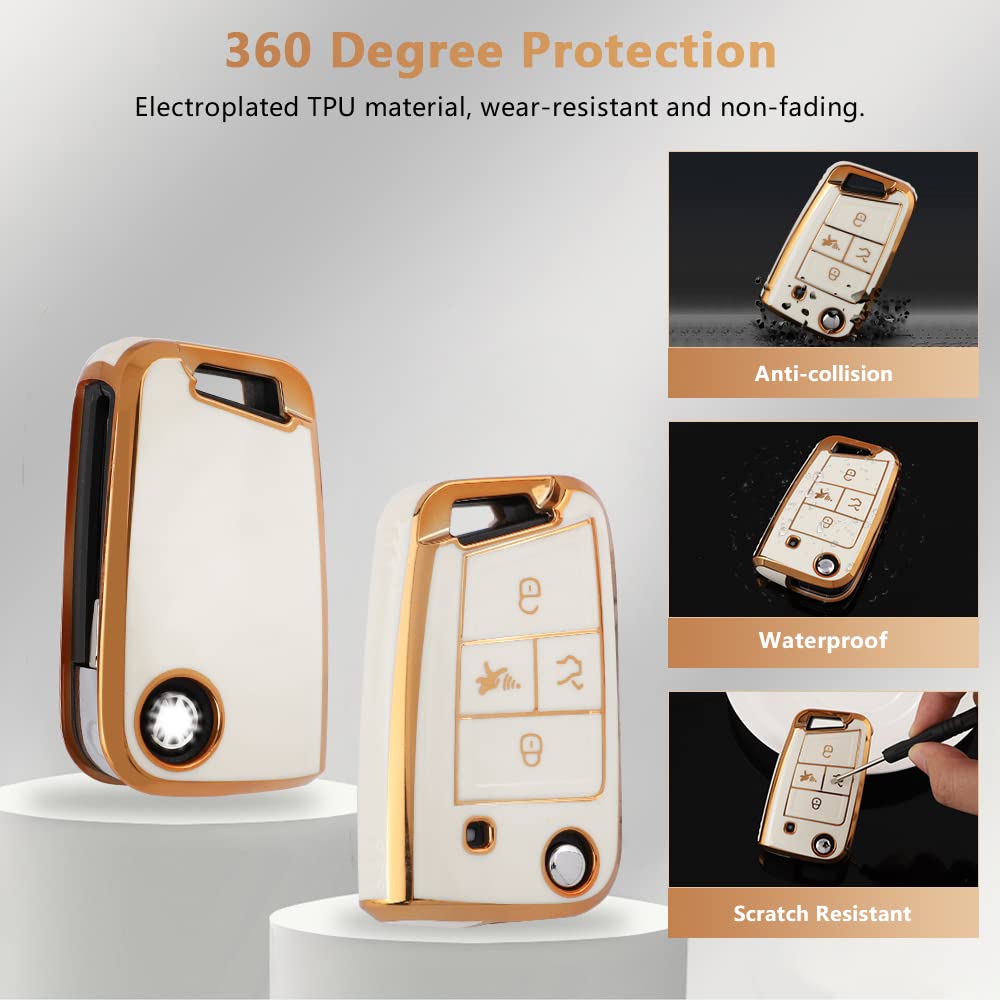 Pifoog Key Fob Cover For Volkswagen Vw Accessories Soft Tpu Car Keys Shell Case Full Protection Bling Chain Landyard Fit Vw Tigu