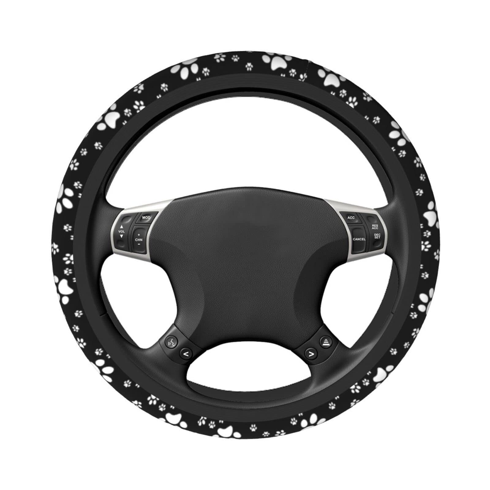 Cute Animal Paw Print Steering Wheel Cover Universal Seamless Pattern Animal Pet Foot Prints White Wheel Protector For Women Lad