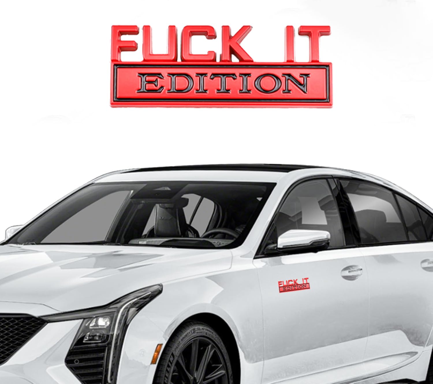 Carrun 2 Pcs Fuck It Edition Emblem Car Side Rear Front Hood Trunk Door Badge 3D Decal Sticker Fit For Car Truck Suv (Fuck It, R