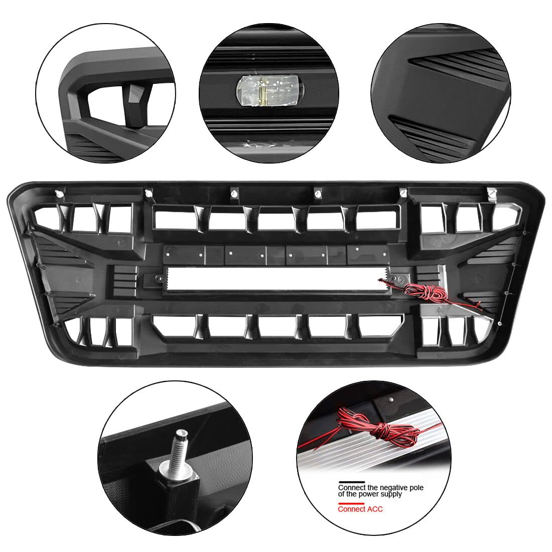 Megaie Front Grill Compatible With 2004 2005 2006 2007 2008 F150, Matte Black Front Bumper Grille W/Off-Road Lights