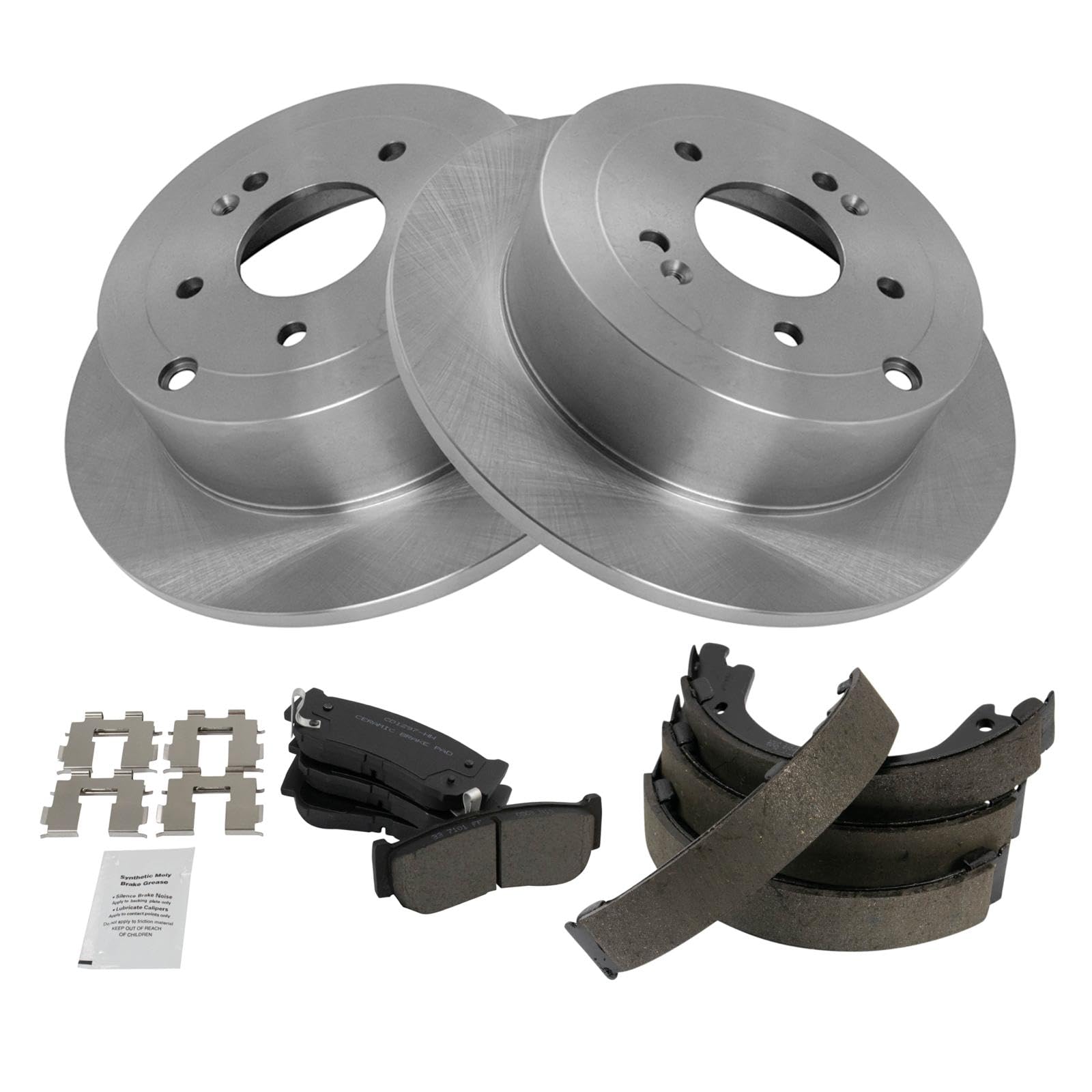 Trq Rear Brake Pad & Rotor Kit Brake Pads Brake Rotor Parking Brake Shoe Set Ceramic Compatible With 2007-2009 Hyundai Santa Fe