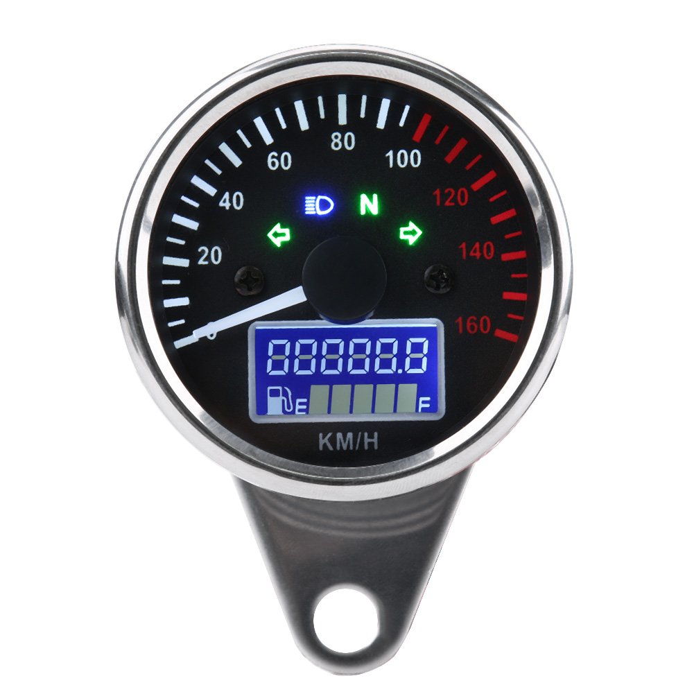Lcd Motorcycle Odometer, Universal 0~160Km/H Motorcycle Digital Led Speedometer Tachometer Speed Gauge Retro Chrome, Motorcycle Accessories