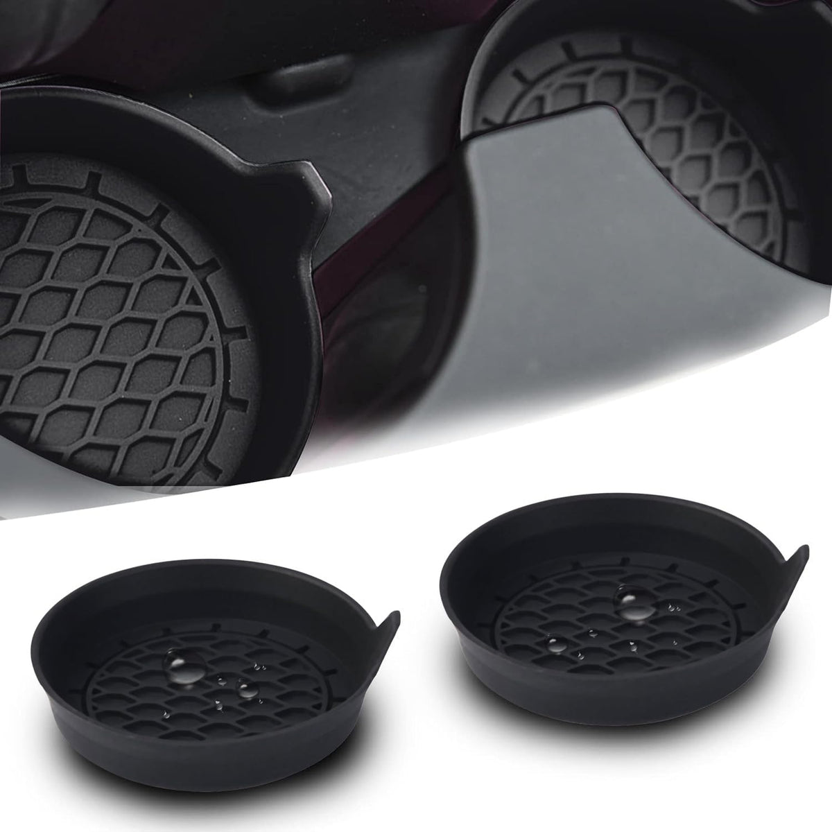 Pincuttee Car Coasters - Silicone, Anti-Slip Set Of 2, Black