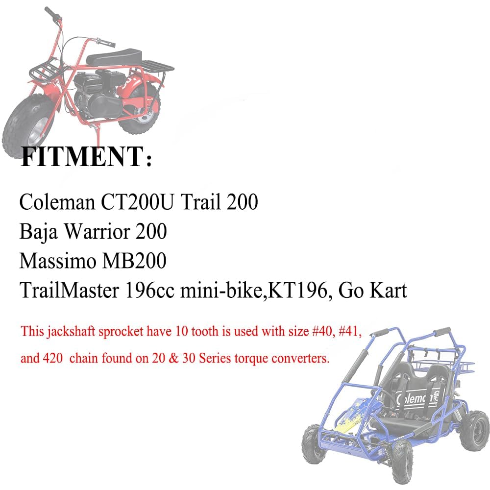 Chikia 2Pcs Kt196 Ct200U 10 Tooth Front Chain Sprocket #40#41 420 Chain Sprocket With 5/8' Bore Replacement For Coleman Ct200U Bt200X Baja Go Kart Mini Bike 10T Sprocket