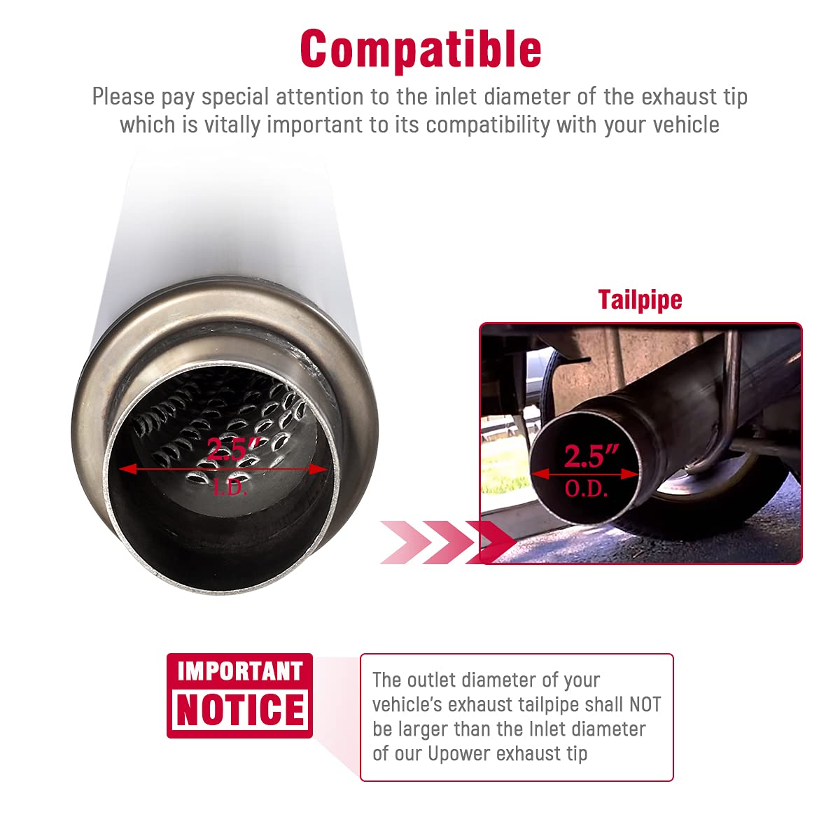 Upower 2.5 Inch Inlet Exhaust Muffler 2 1/2'' Resonator Muffler 3.5'' Round 18'' Body Length 22'' Overall Length Stainless Moder