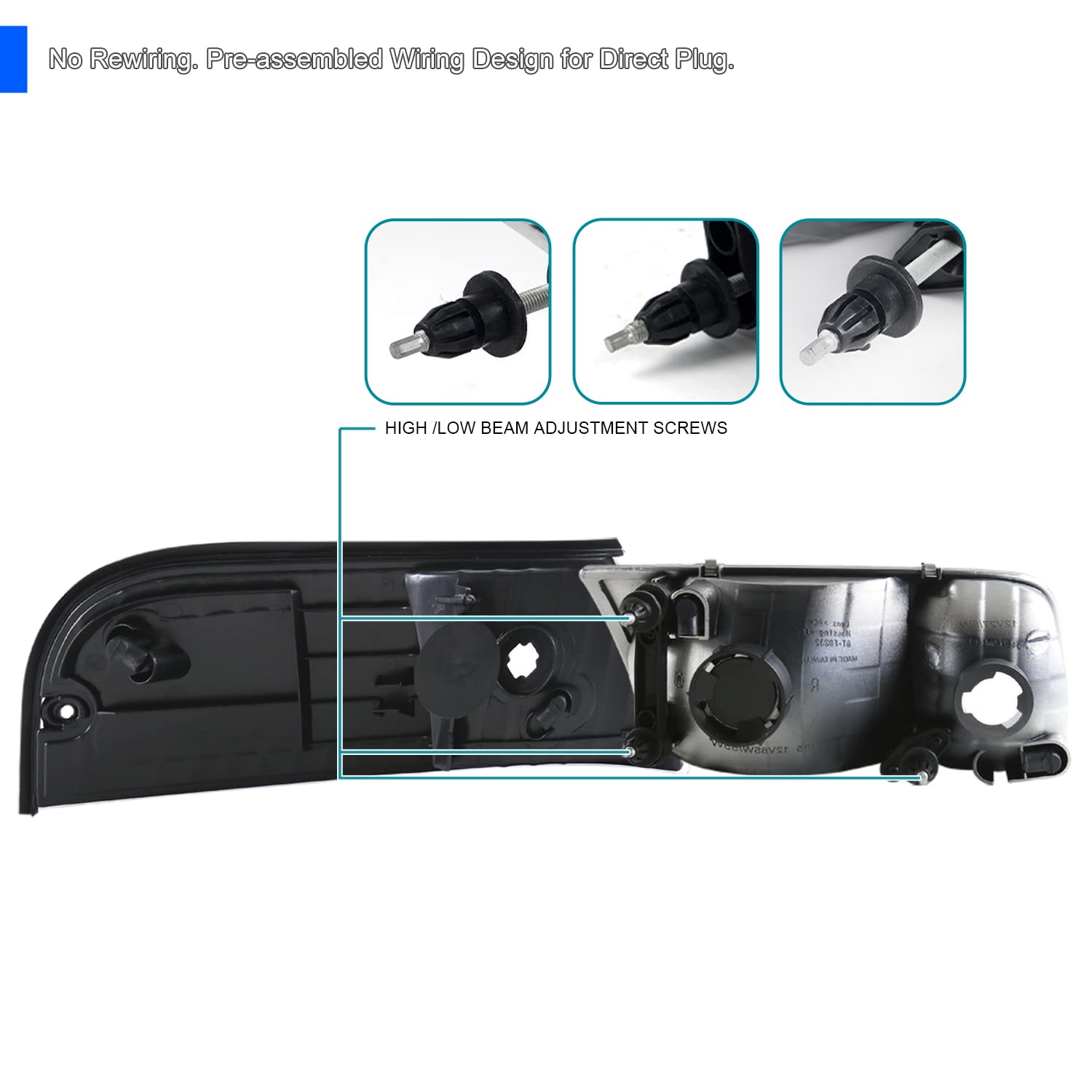 Spec-D Tuning Black Housing Clear Lens Headlights + Corner Lights Compatible With 1998-2011 Ford Crown Victoria L+R Pair Head Li