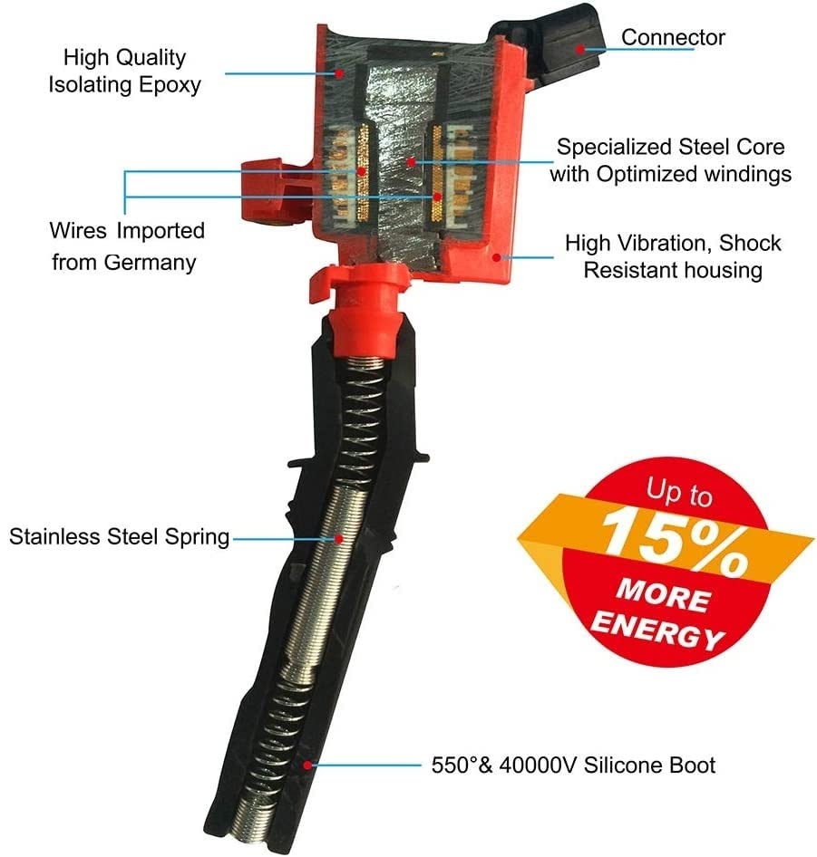 DG508 Ignition Coil Pack High Engine 8 PCS Ignition Coil Curved Boot for Ford E150 E250 E550 F150 F250 F550 4.6L 5.4L 6.8L V8 V1