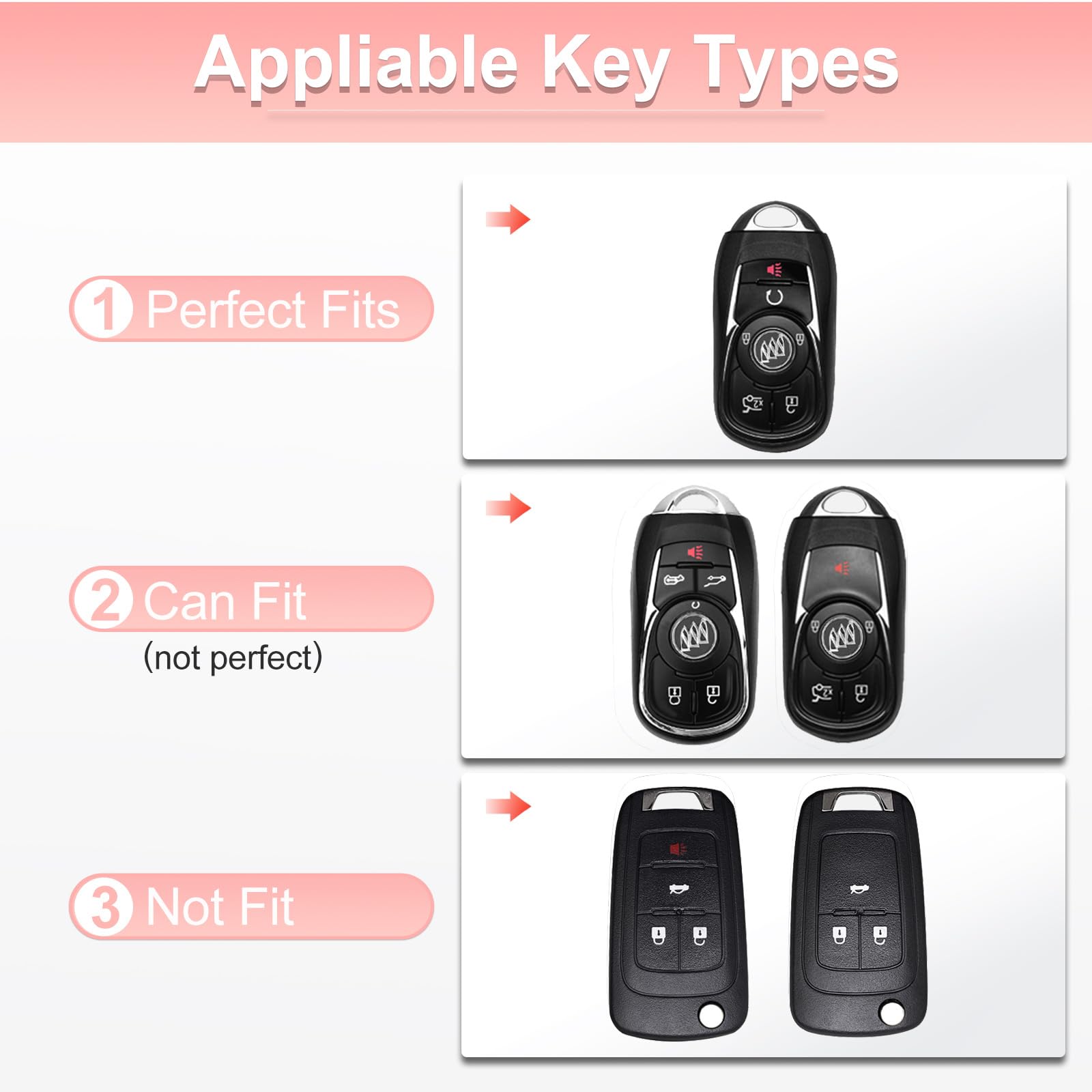 Pangpai Pink Car Accessories 3 Pcs For Buick Encore Enclave Lacrosse Envision Verano Regal Gl8 Key Fob Cover With Bling Keychain