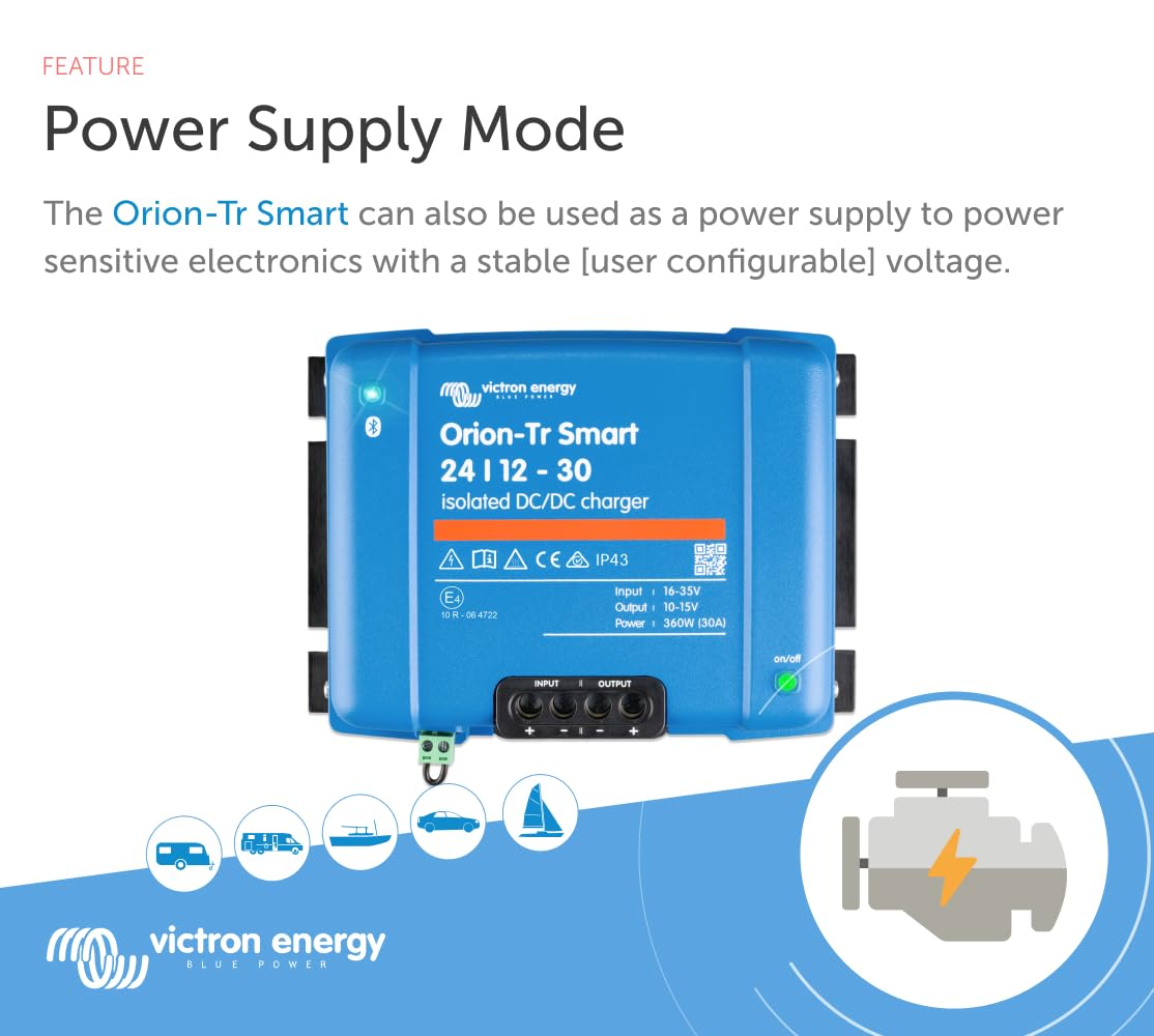 Victron Energy Orion-Tr Smart Dc To Dc Charger (Bluetooth) - 24/12-Volt 30 Amp 360-Watt - Battery Charger For Dual Battery Systems - Isolated