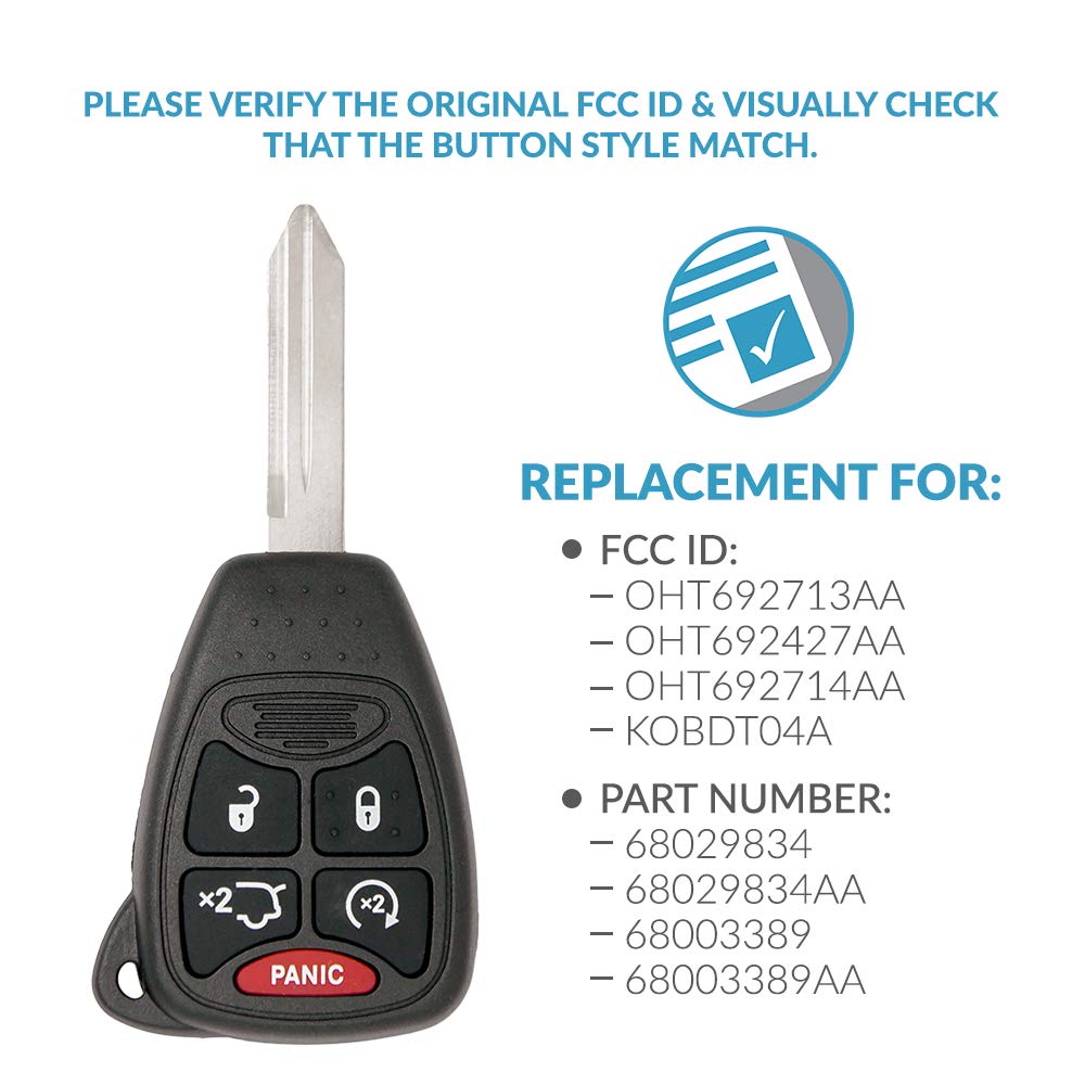 Keyless2Go Replacement For Keyless Entry Remote Car Key Vehicles That Use 5 Button Oht692427Aa - 2 Pack