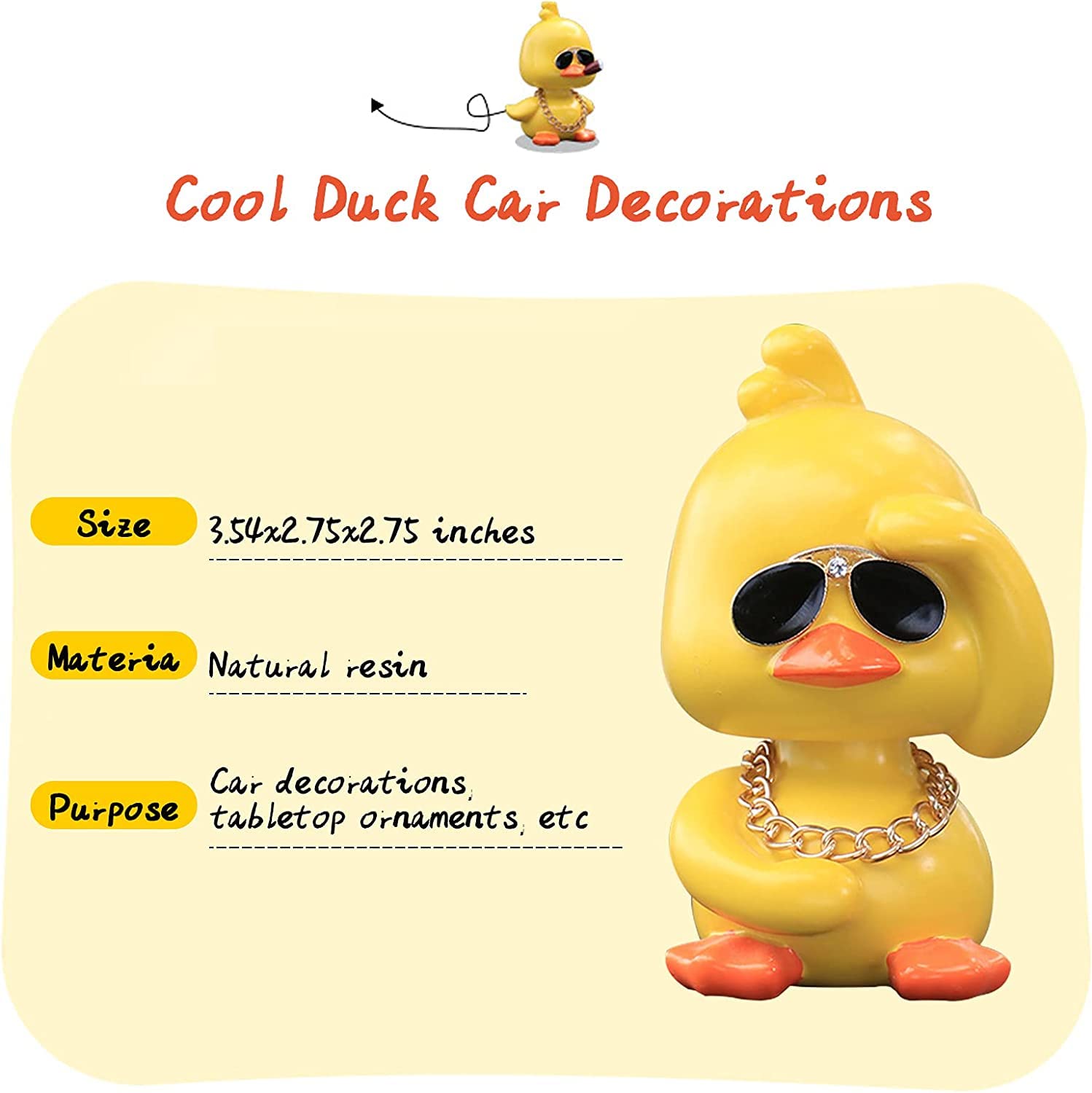 Wonuu Cute Yellow Duck Car Ornaments Cool Duck Car Dashboard Decorations Shaking Head Doll (Wave Left&Standing&Wave Right)