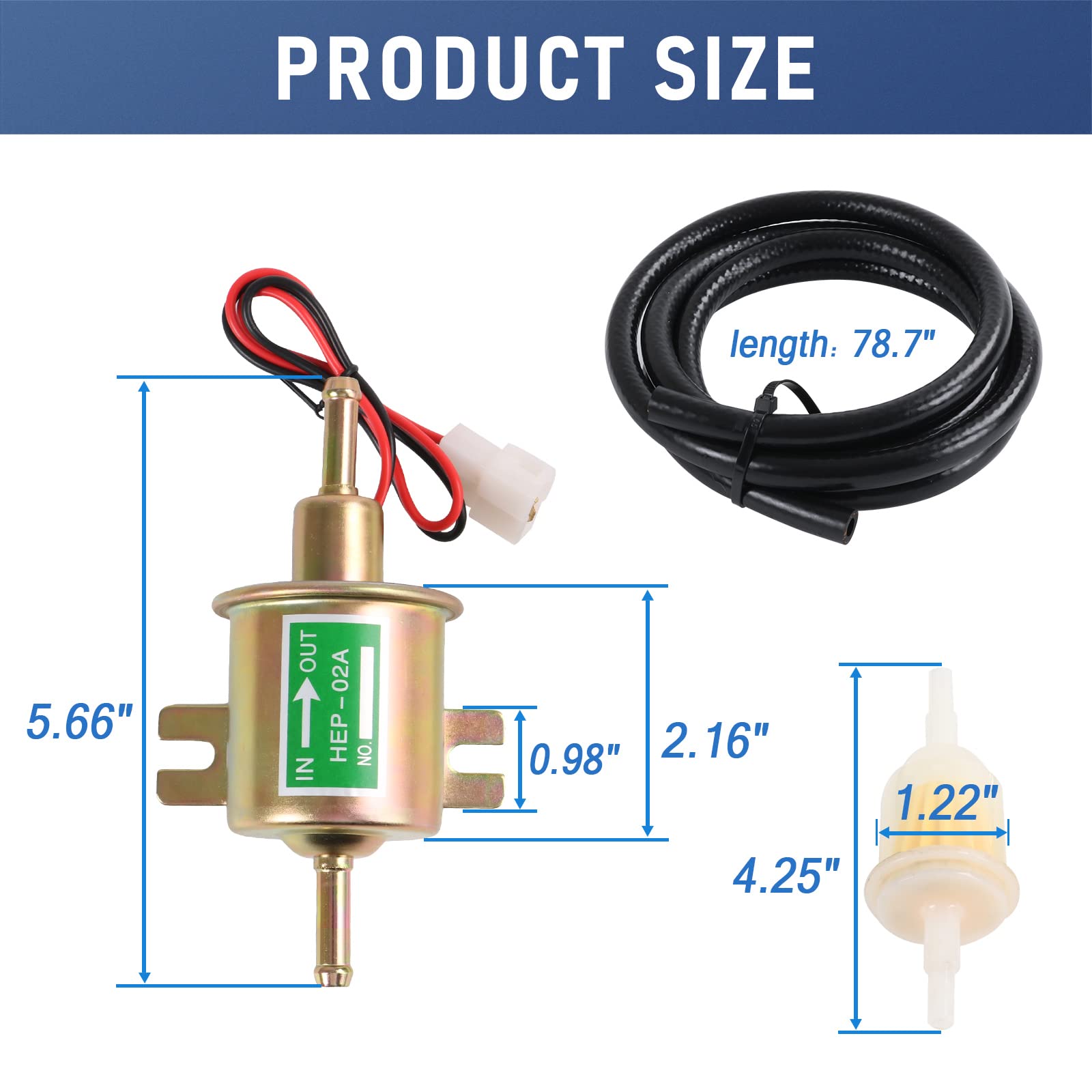 Universal Electric Fuel Pump Kit 12V 3-6 Psi Low Pressure With Fuel Filters 10 Hose Clamps 6.56 Ft 5/16'' Id Fuel Line Replaceme
