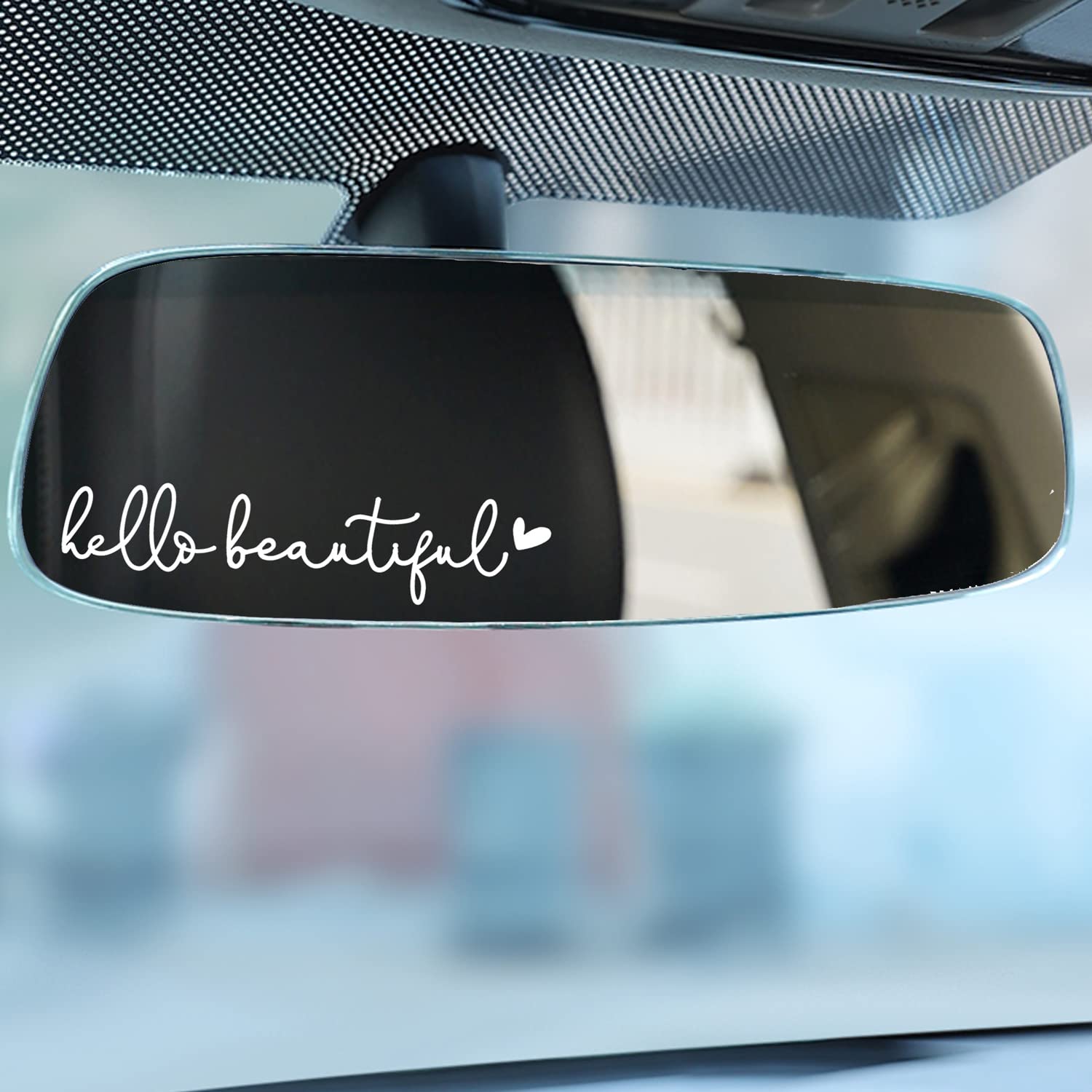 3X Hello Beautiful Rearview Mirror Decal, Vanity Mirror Stickers, Rear View Mirror Vinyl Decal, Car Accessories Gifts, Car Decal