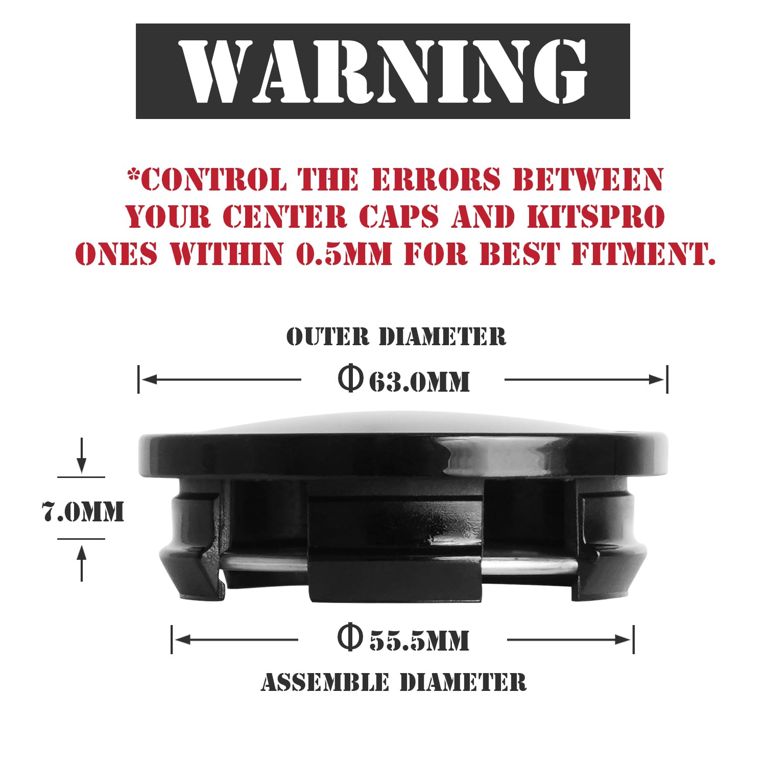Kitspro 2.5Inch 63Mm Wheel Center Caps For Dodge Ram 1500 Rim Hub Caps 6Kf18Trmaa, Pack Of 4 (Gloss Black, Outer 63Mm, Inner 56M