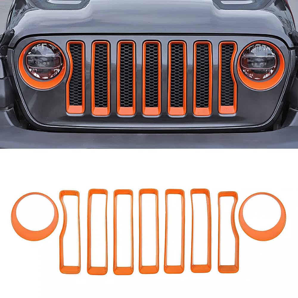 MAXDOM Grille Inserts Headlight Covers Set Fits for (2018-2023) Wrangler JL and Gladiator JT partial models Part#6KM36MRCAA (Ora
