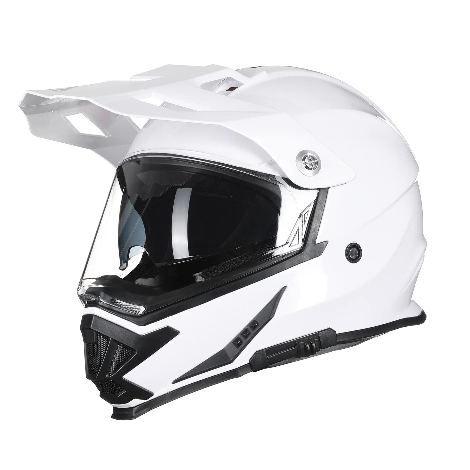 TRIANGLE Full Face Motorcycle Helmet ATV Dirt Bike Helmet Dual Sport Off-Road for Men DOT Approved (Large, Glossy White)