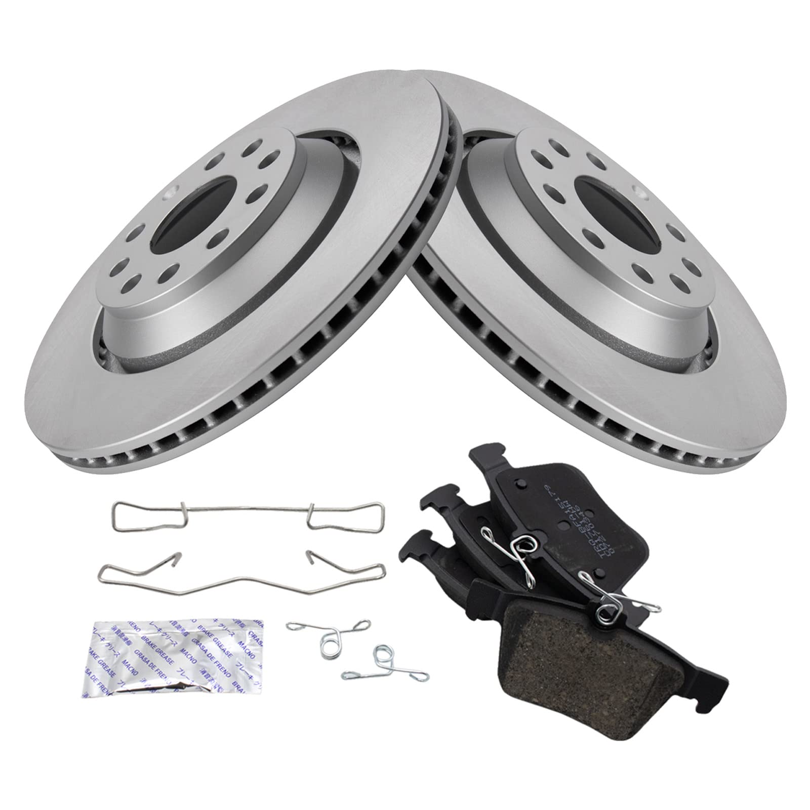 Trq Rear Brake Pad & Rotor Kit Brake Pads Brake Rotor Ceramic Vented Premium G-Coated Compatible With 2019 Audi A3 2018-2019 Rs3