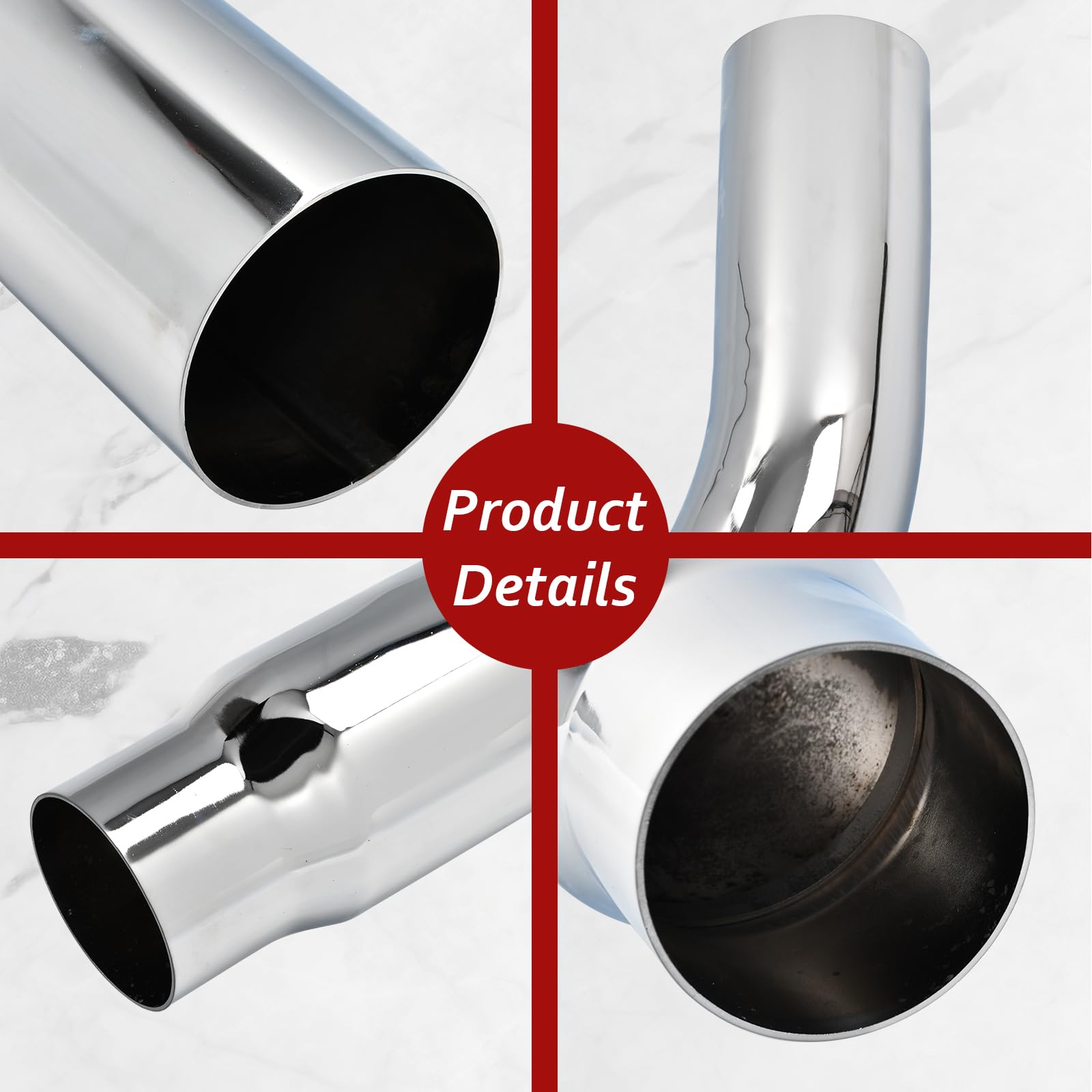 BIGREAT 4 Inch Chrome Plated Diesel Exhaust Elbow Tip,4'' Inlet 5'' Outlet Side Exit Exhaust Tip, 23'' Length Turndown Exhaust P