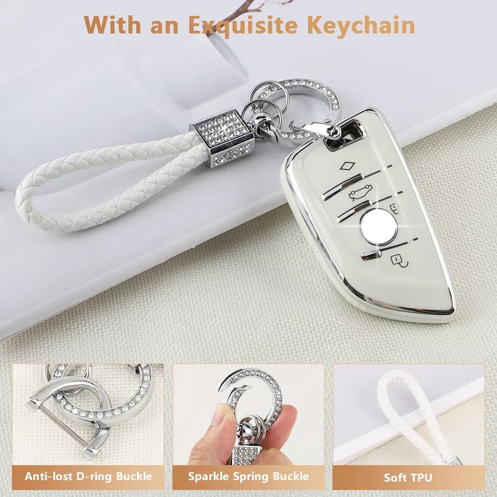 Pifoog Key Fob Cover For Bmw Soft Tpu 4 Buttons Keys Case Shell Accessories Bling Car Keychain For Bmw X1 X2 X3 X4 X5 X6 X7 3 4 5 6 7 8 Series M3 M4 M5 M8 Girly Women