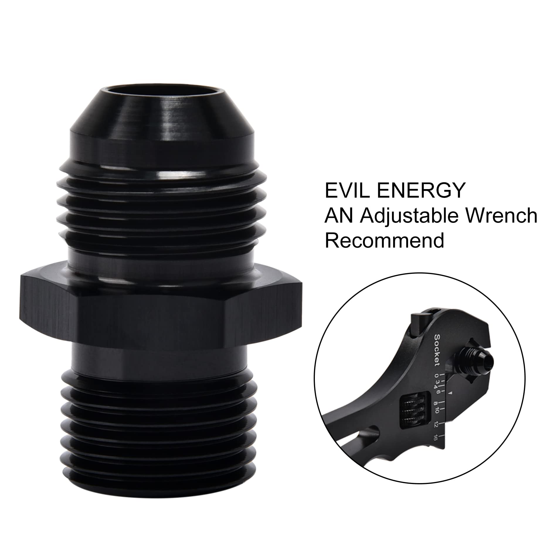 Evil Energy 8An Male Flare To M18 X 1.5Mm Male Metric Fitting Adapter Aluminium Alloy 2Pcs