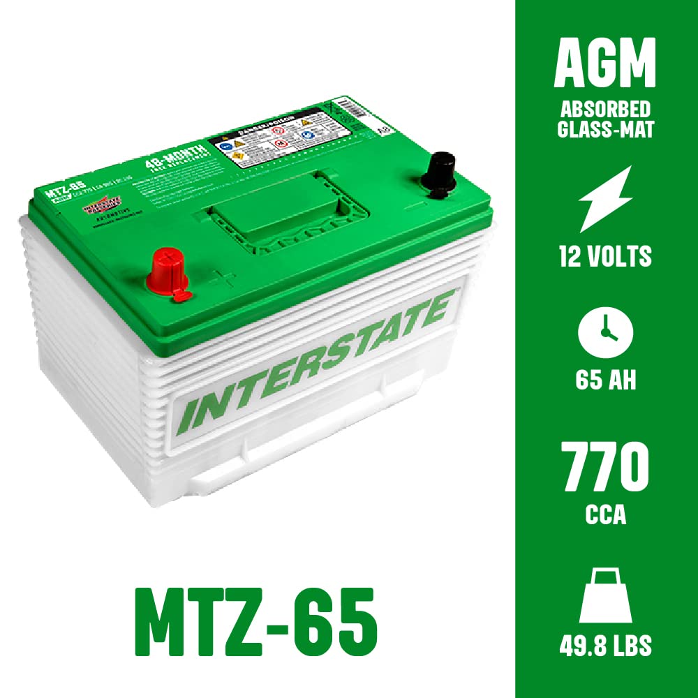 Interstate Batteries Automotive Battery 12V 65Ah 770CCA (MTZ-65) Automobile SLI AGM Starting Replacement Battery (Group Size 65)