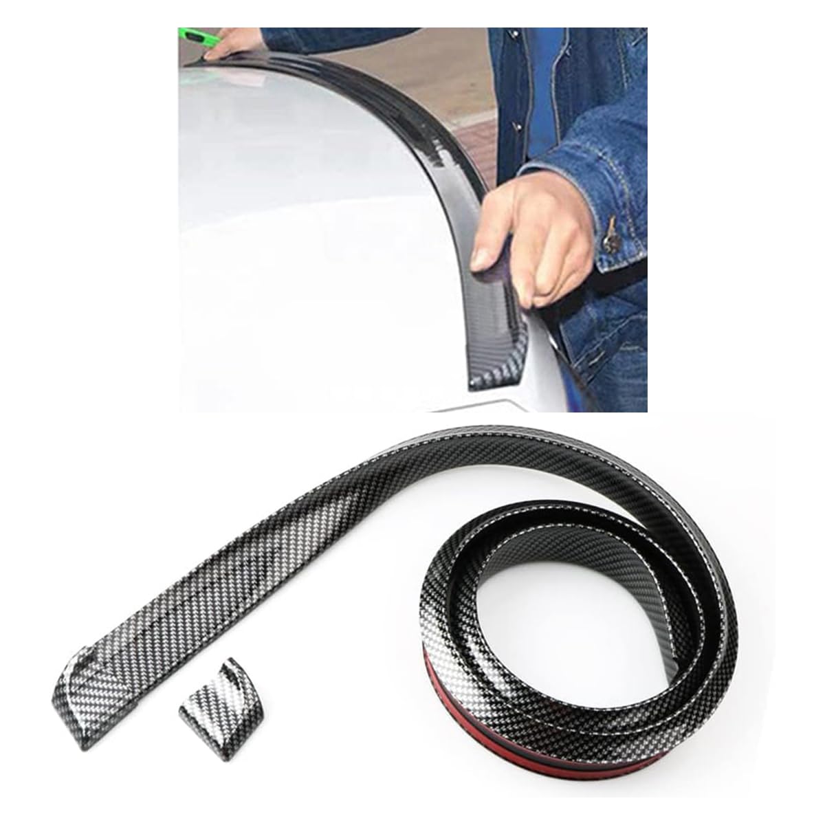 Car Rear Spoiler Roof Lip Kit, Carbon Fiber 3D Rubber Trunk Spoiler Trim Strip Cool Car Decoration, Universal Punch-Free Vehicle